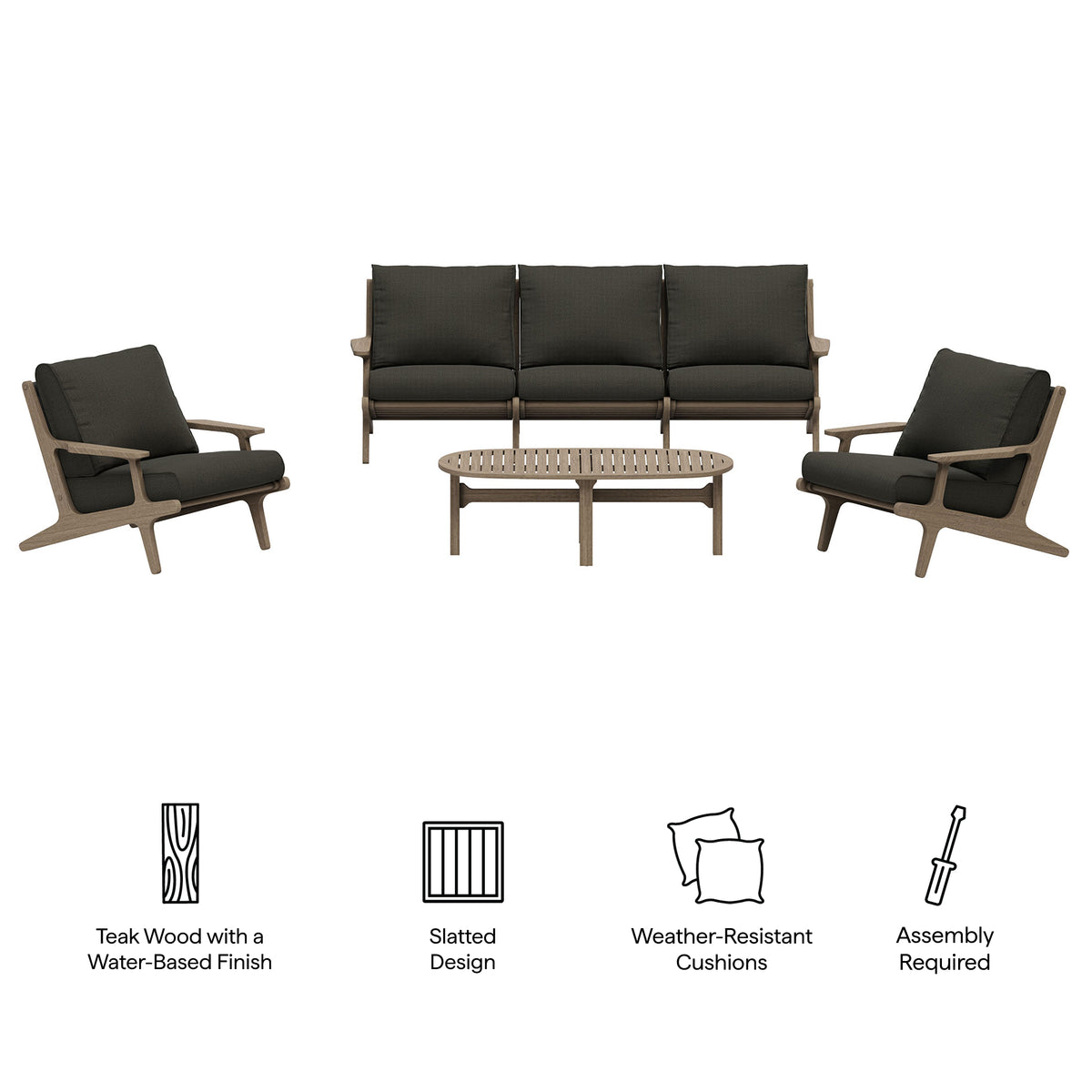 Saratoga 4-Piece Outdoor Patio Teak Wood Furniture Set by Modway