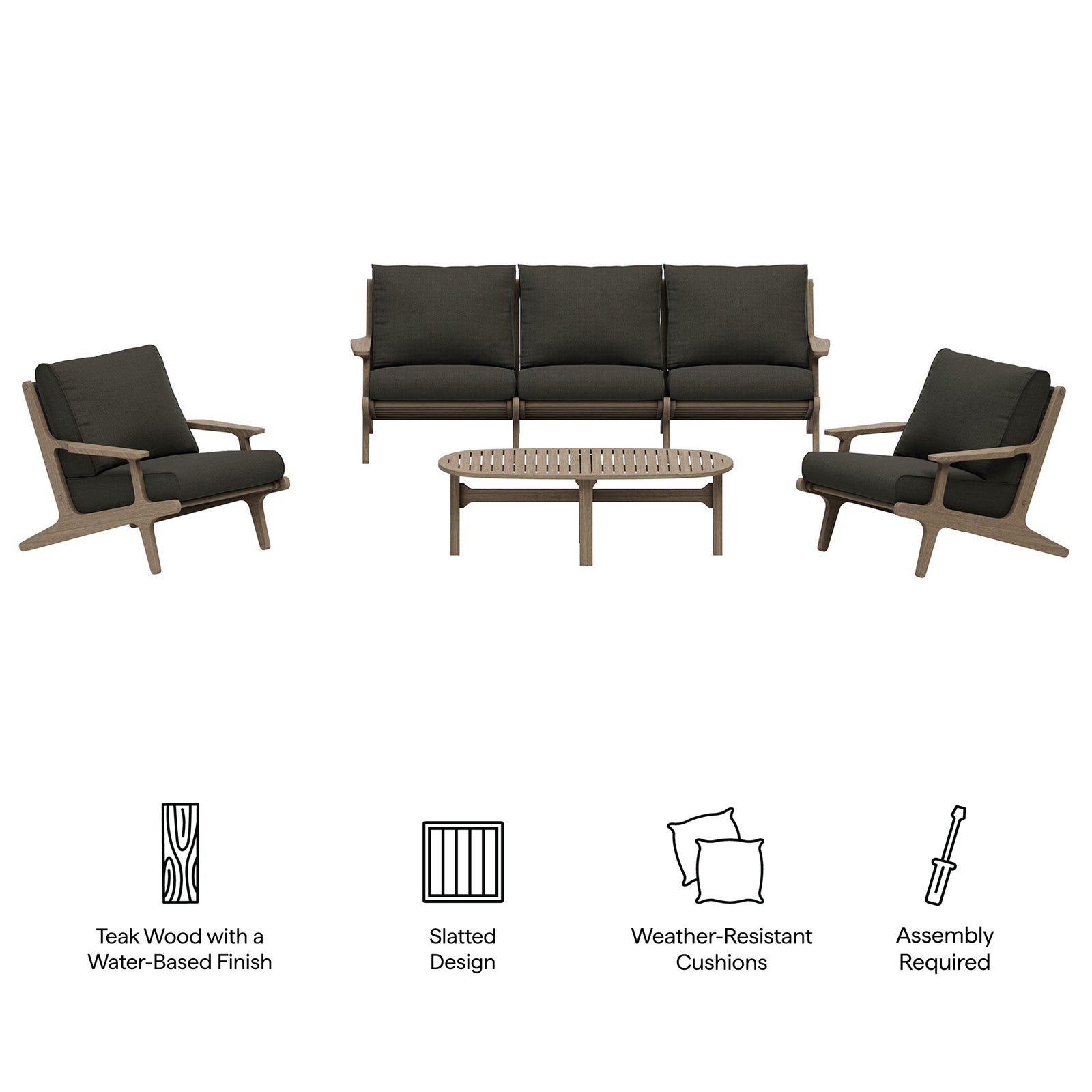 Saratoga 4-Piece Outdoor Patio Teak Wood Furniture Set by Modway