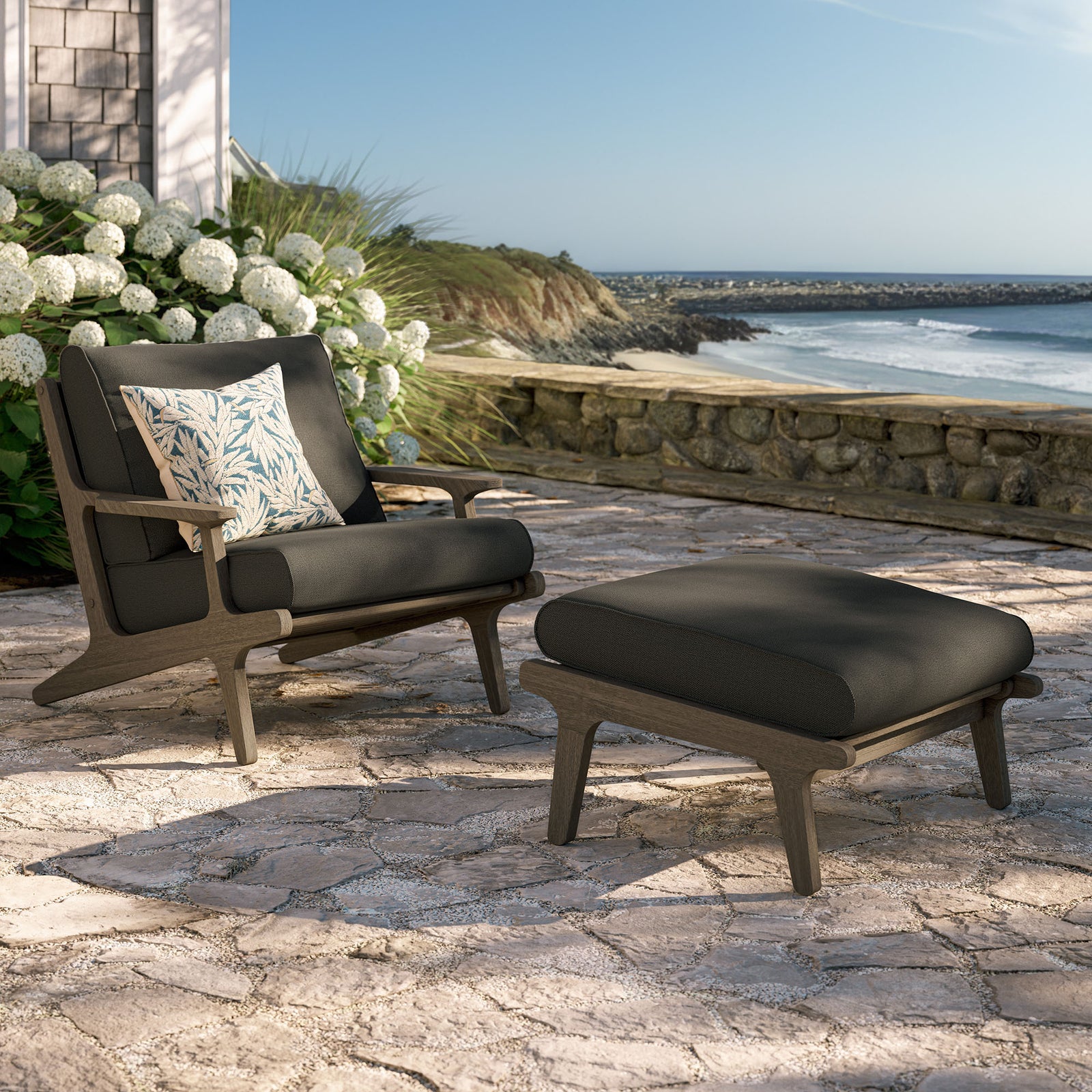 Saratoga Outdoor Patio Teak Wood Chair and Ottoman Set by Modway