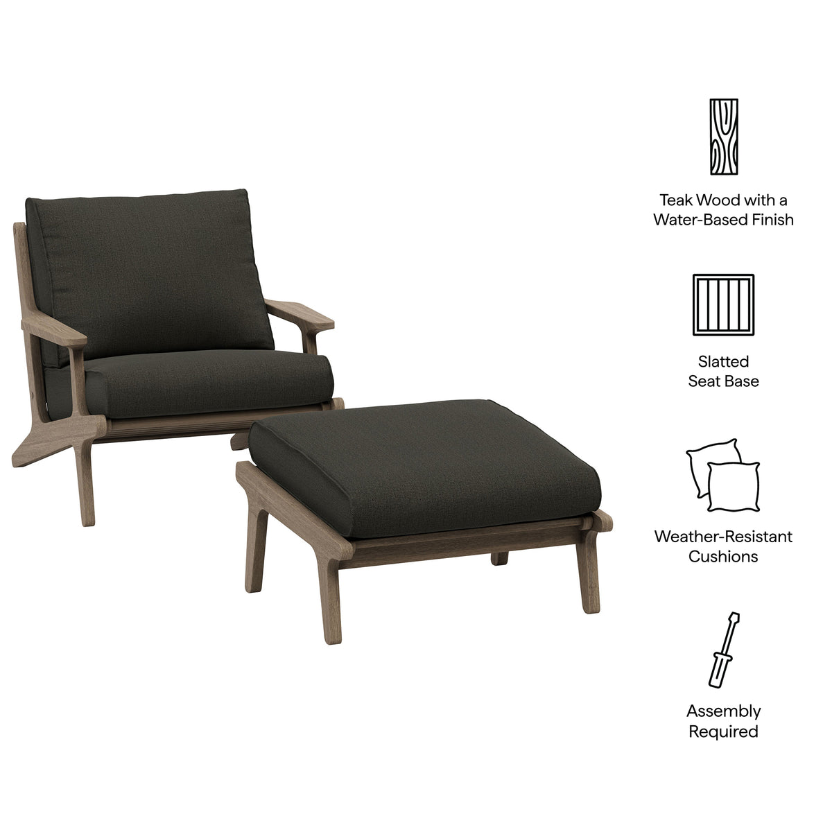 Saratoga Outdoor Patio Teak Wood Chair and Ottoman Set by Modway