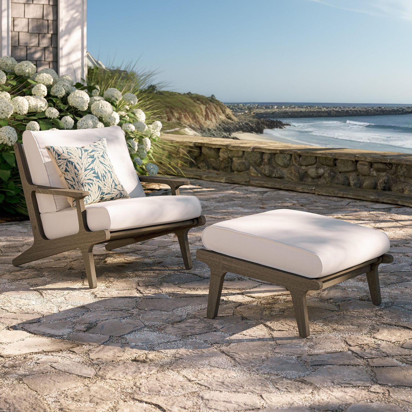 Saratoga Outdoor Patio Teak Wood Chair and Ottoman Set by Modway