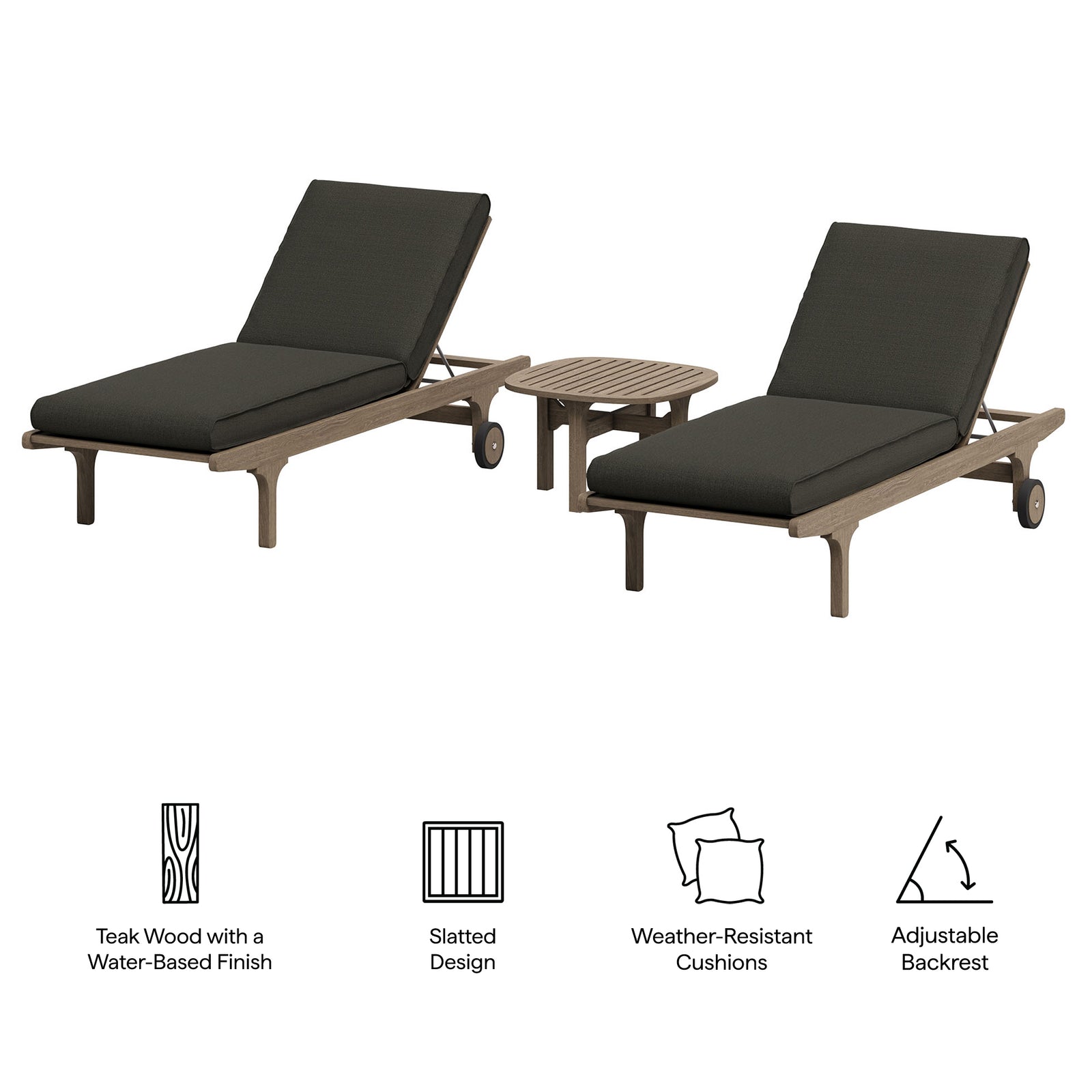Saratoga Outdoor Patio Teak Wood 3-Piece Chaise Lounge Furniture Set by Modway