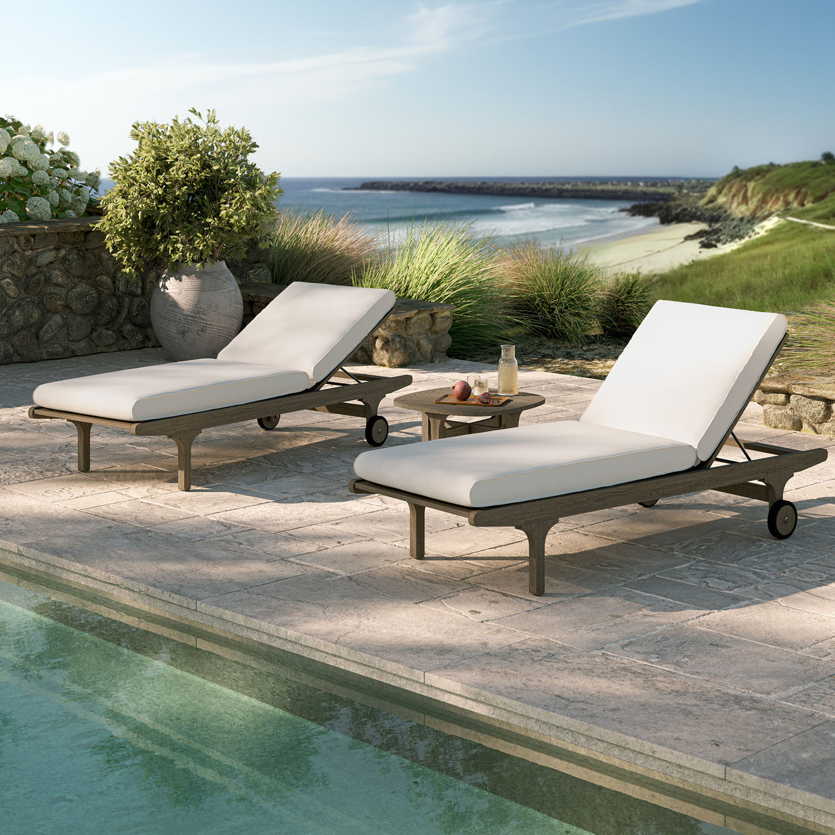 Saratoga Outdoor Patio Teak Wood 3-Piece Chaise Lounge Furniture Set by Modway