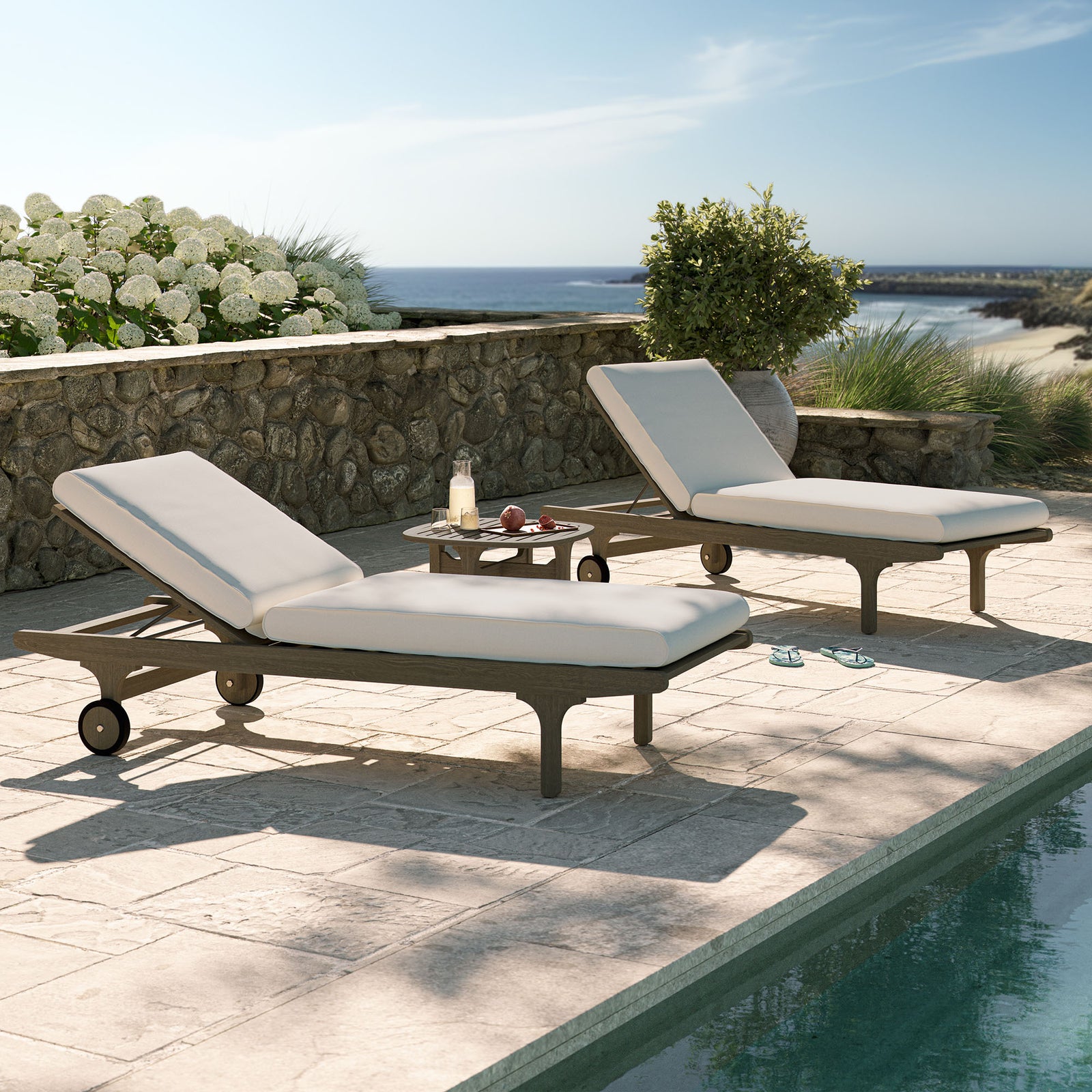 Saratoga Outdoor Patio Teak Wood 3-Piece Chaise Lounge Furniture Set by Modway