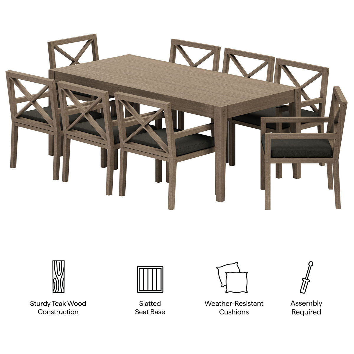 Northlake 9-Piece Outdoor Patio Teak Wood Dining Set by Modway