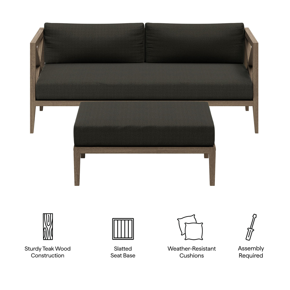 Northlake Outdoor Patio Teak Wood Loveseat and Ottoman Set by Modway