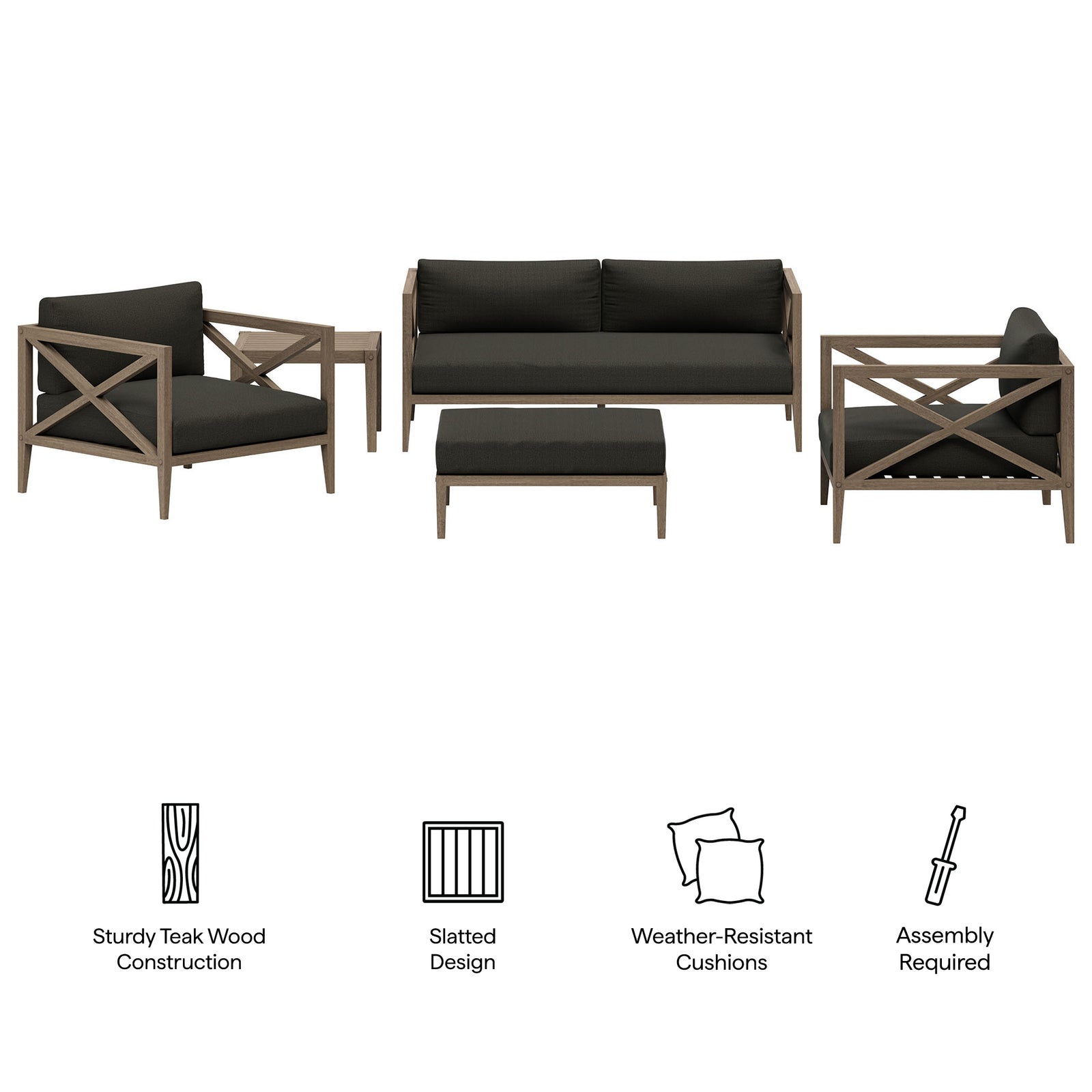 Northlake 5-Piece Outdoor Patio Teak Wood Furniture Set by Modway