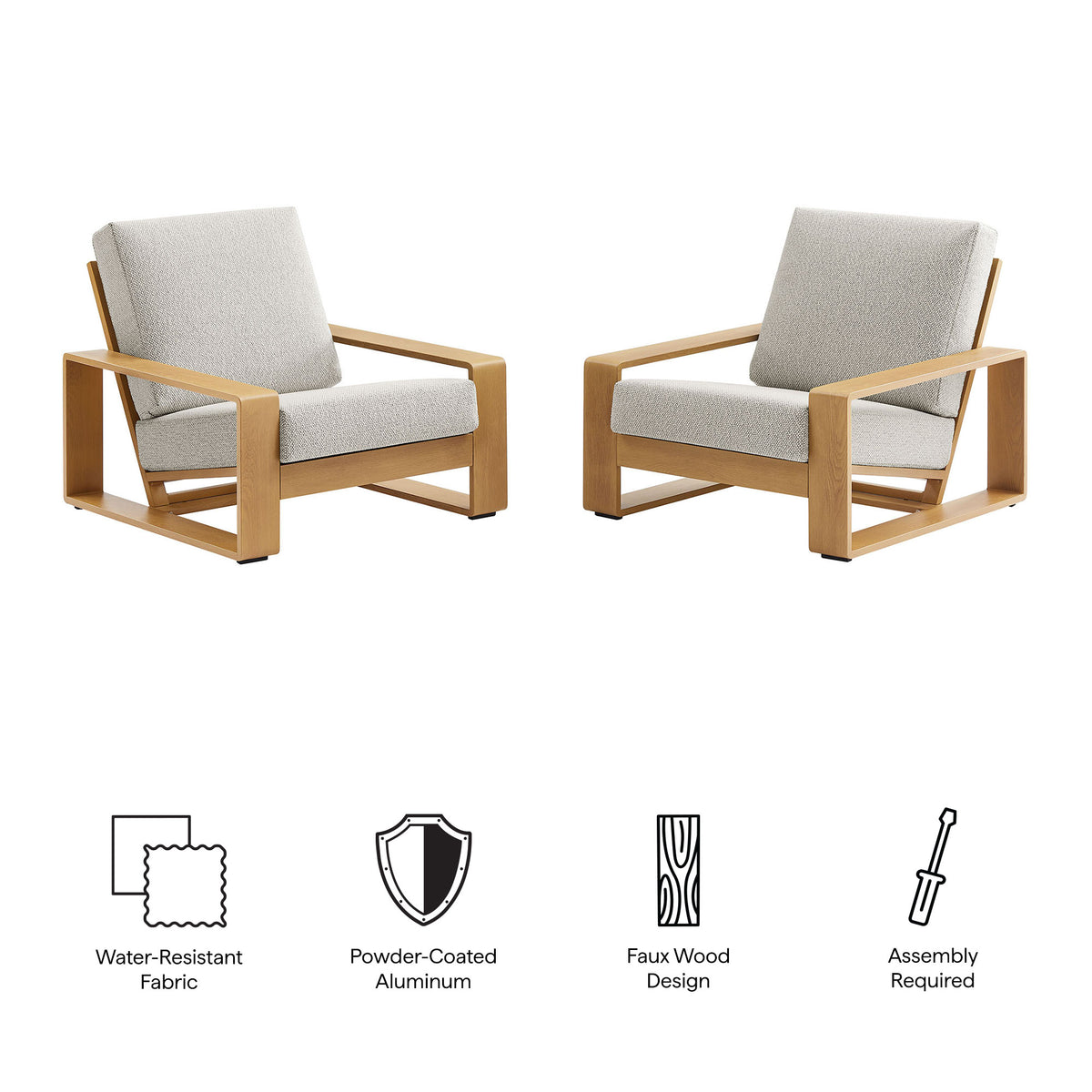 Lirienne Outdoor Patio Aluminum Faux Wood Armchairs Set of 2 by Modway