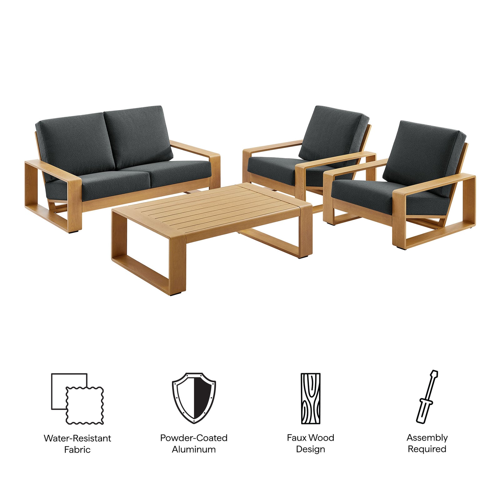 Lirienne 4-Piece Outdoor Patio Aluminum Faux Wood Furniture Set by Modway