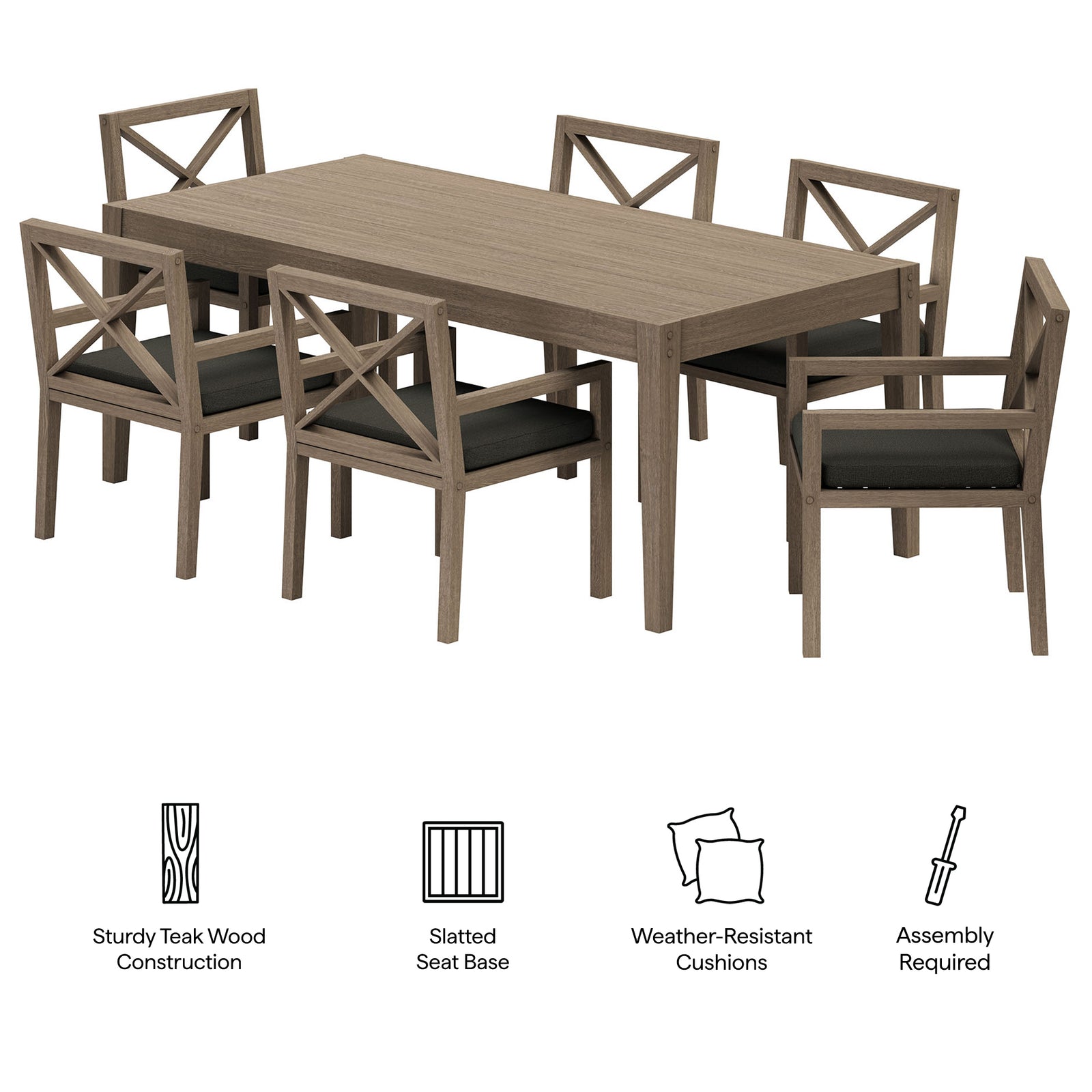 Northlake 7-Piece Outdoor Patio Teak Wood Dining Set by Modway