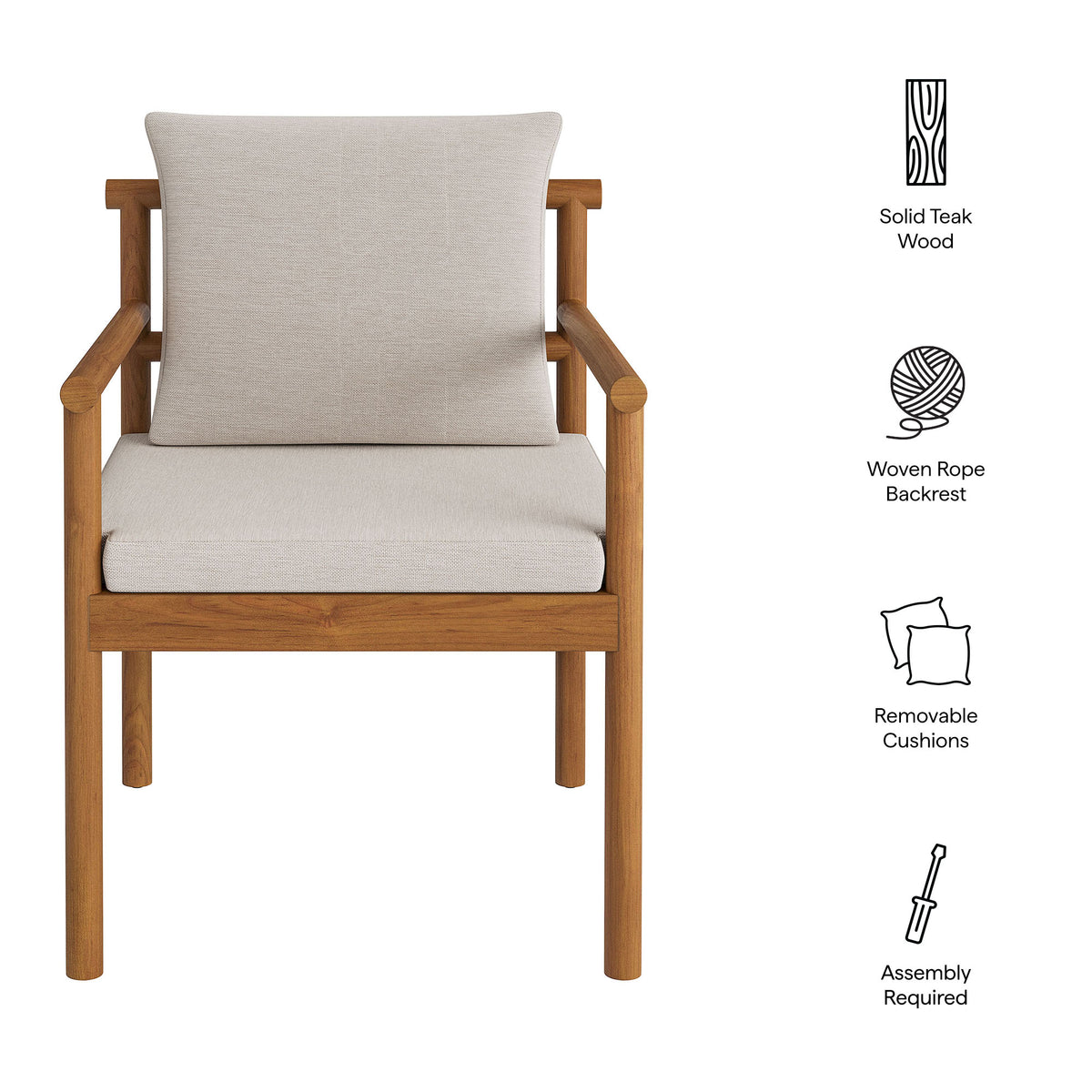 Eleni Outdoor Patio Teak Wood Rope Dining Chair by Modway