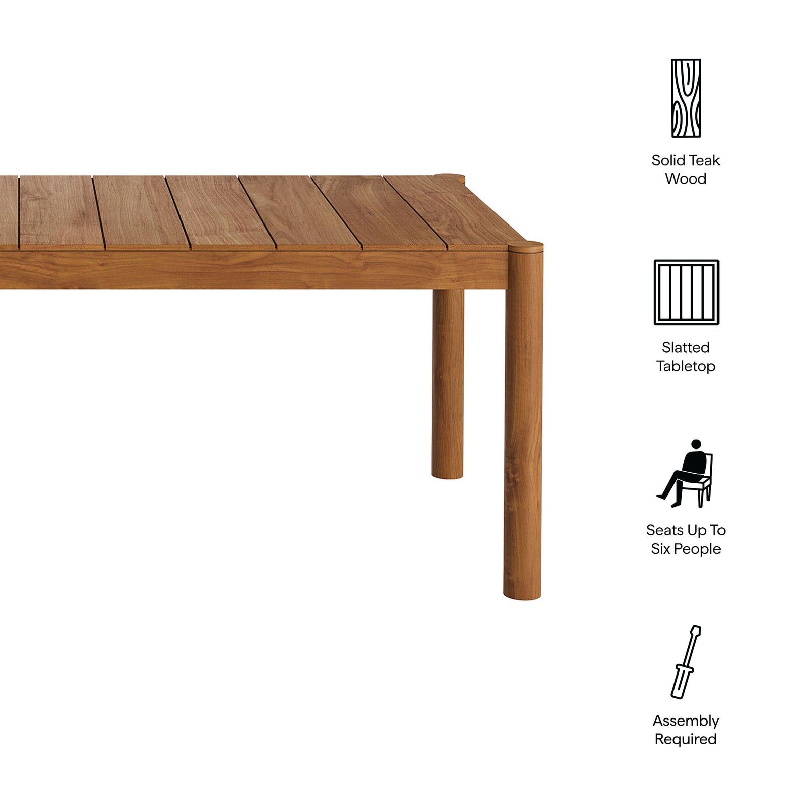 Eleni 89-Inch Outdoor Patio Teak Wood Dining Table by Modway