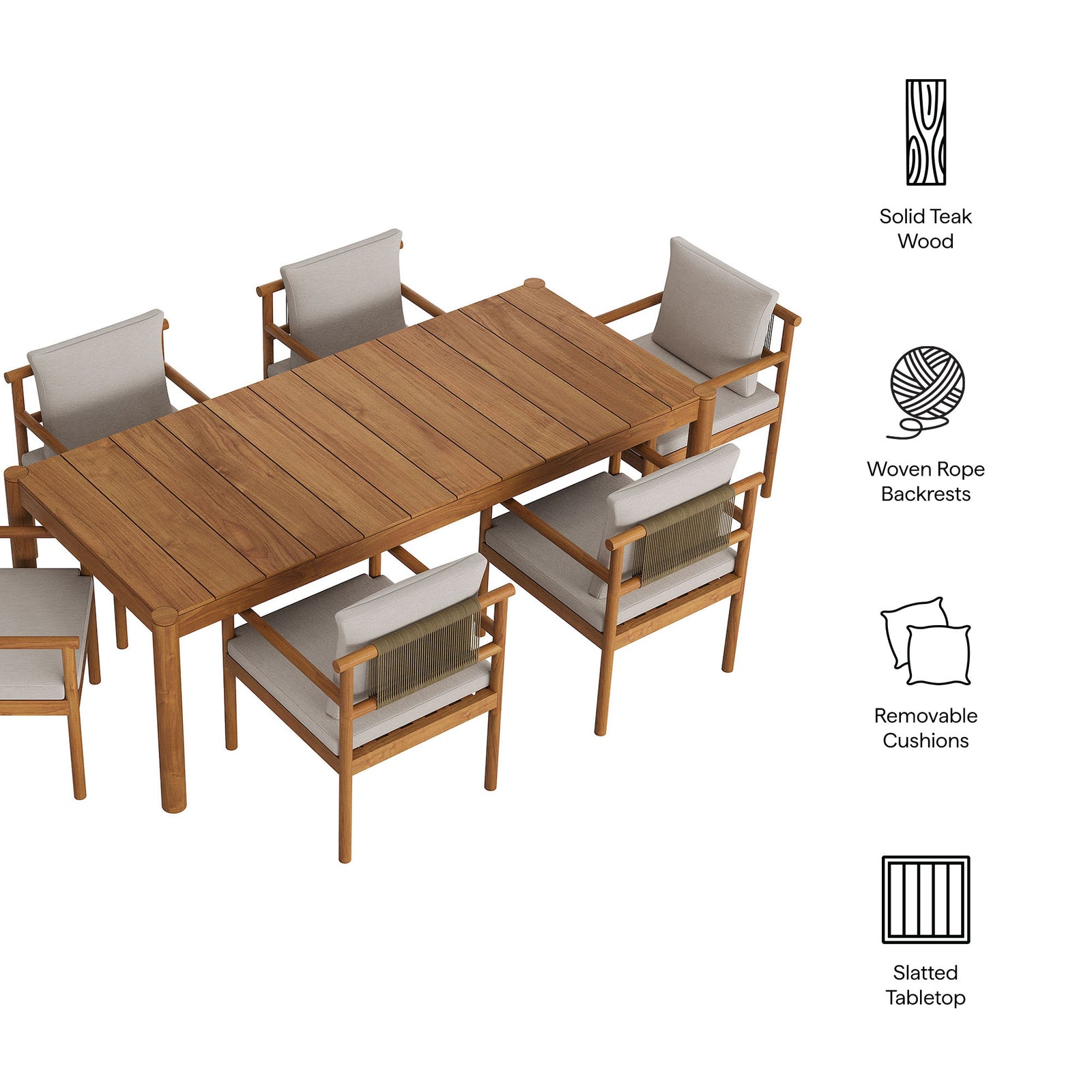 Eleni 7 Piece Outdoor Patio Teak Wood Dining Set by Modway