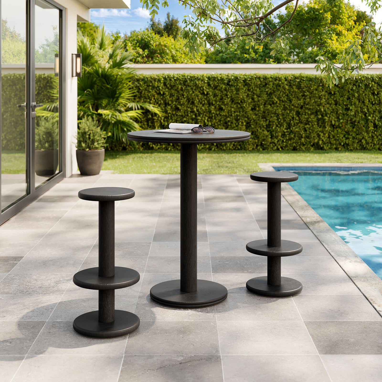 Neo 3-Piece Round Indoor - Outdoor Patio Patio Wood Bar Table And Stool Set by Modway