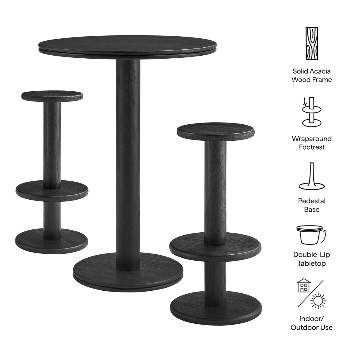 Neo 3-Piece Round Indoor - Outdoor Patio Patio Wood Bar Table And Stool Set by Modway