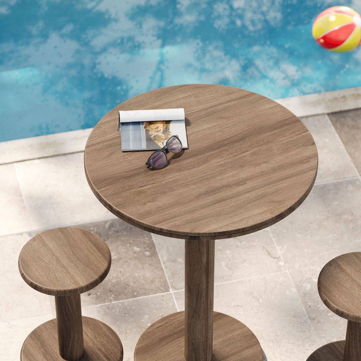 Neo 3-Piece Round Indoor - Outdoor Patio Patio Wood Bar Table And Stool Set by Modway