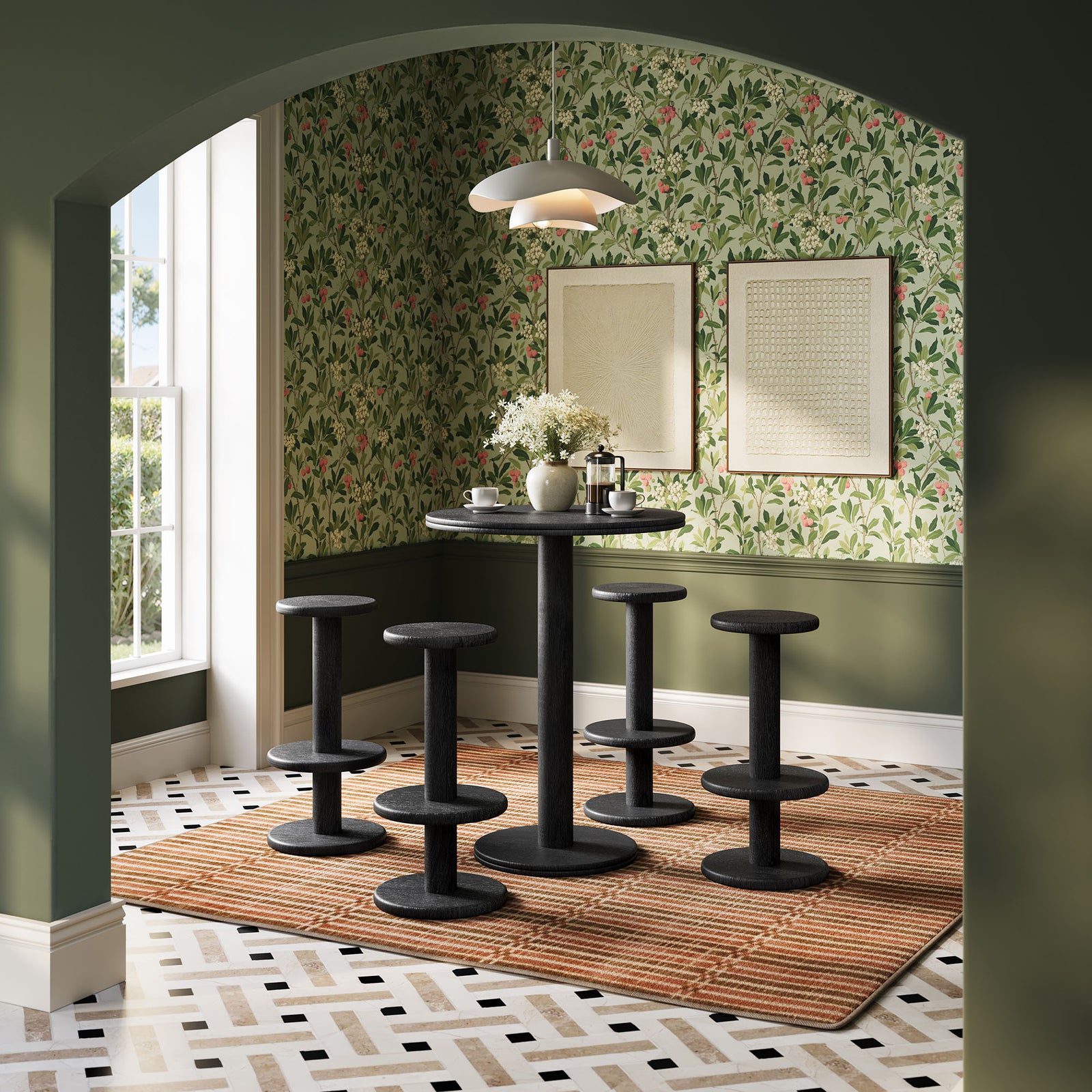 Neo 5-Piece Round Indoor - Outdoor Patio Round Patio Bar Table And Stool Set by Modway