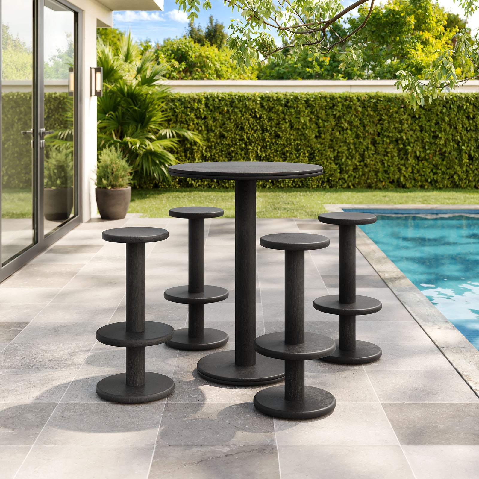 Neo 5-Piece Round Indoor - Outdoor Patio Round Patio Bar Table And Stool Set by Modway