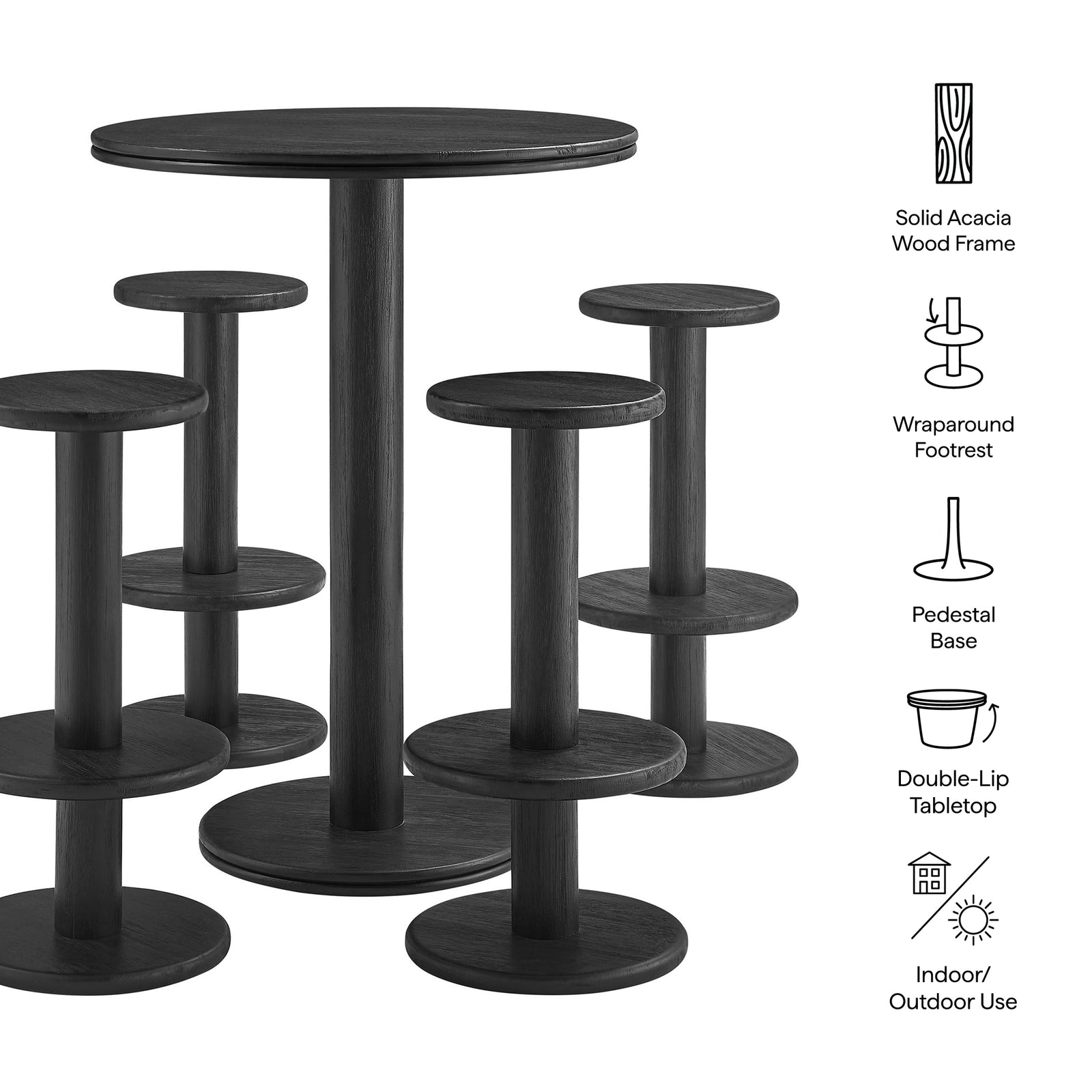 Neo 5-Piece Round Indoor - Outdoor Patio Round Patio Bar Table And Stool Set by Modway
