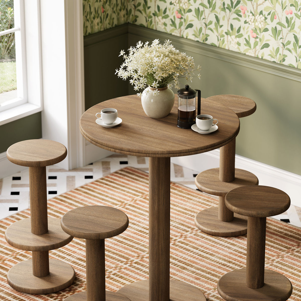 Neo 5-Piece Round Indoor - Outdoor Patio Round Patio Bar Table And Stool Set by Modway