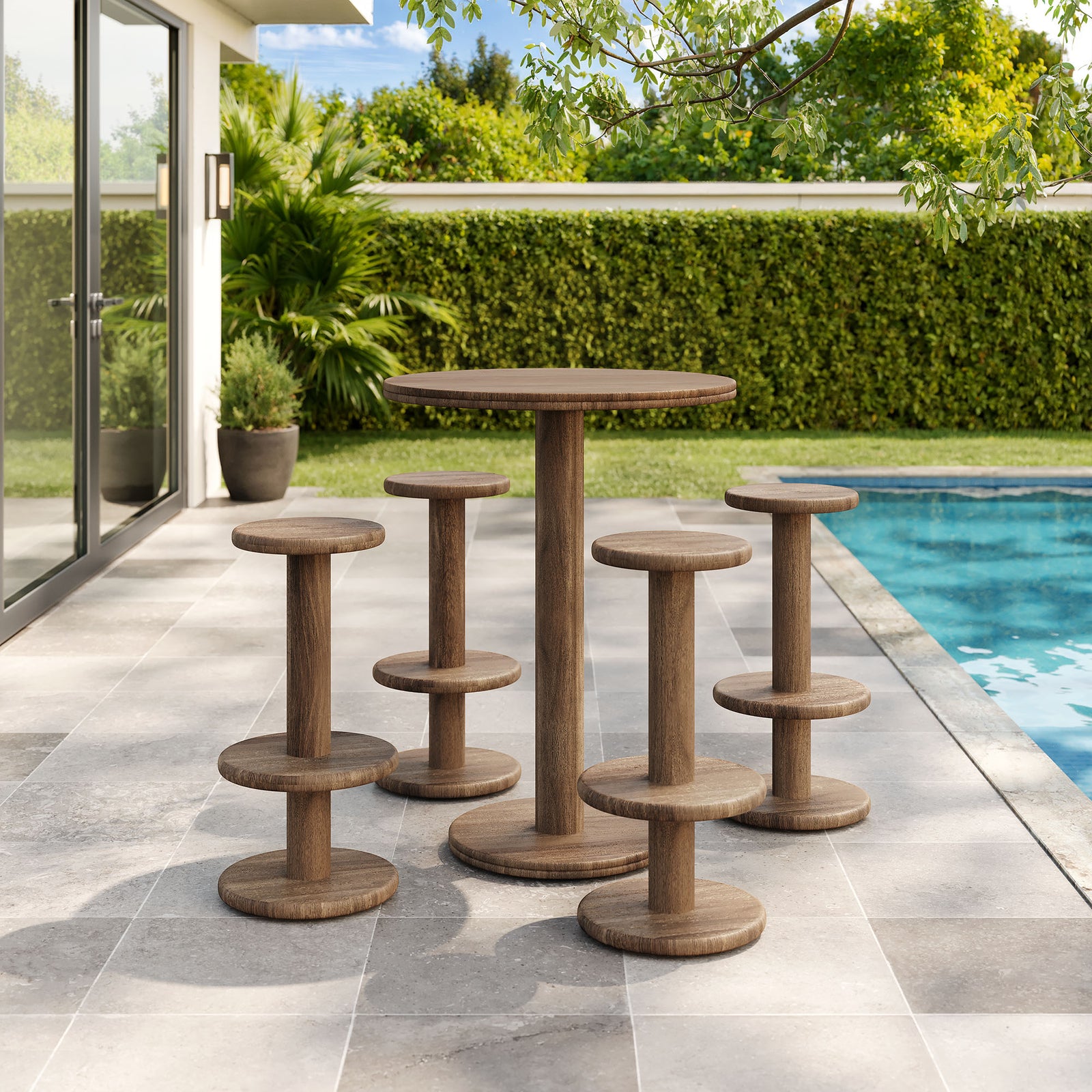 Neo 5-Piece Round Indoor - Outdoor Patio Round Patio Bar Table And Stool Set by Modway