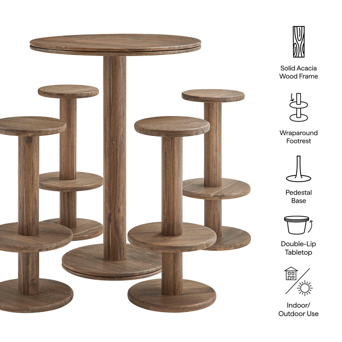 Neo 5-Piece Round Indoor - Outdoor Patio Round Patio Bar Table And Stool Set by Modway