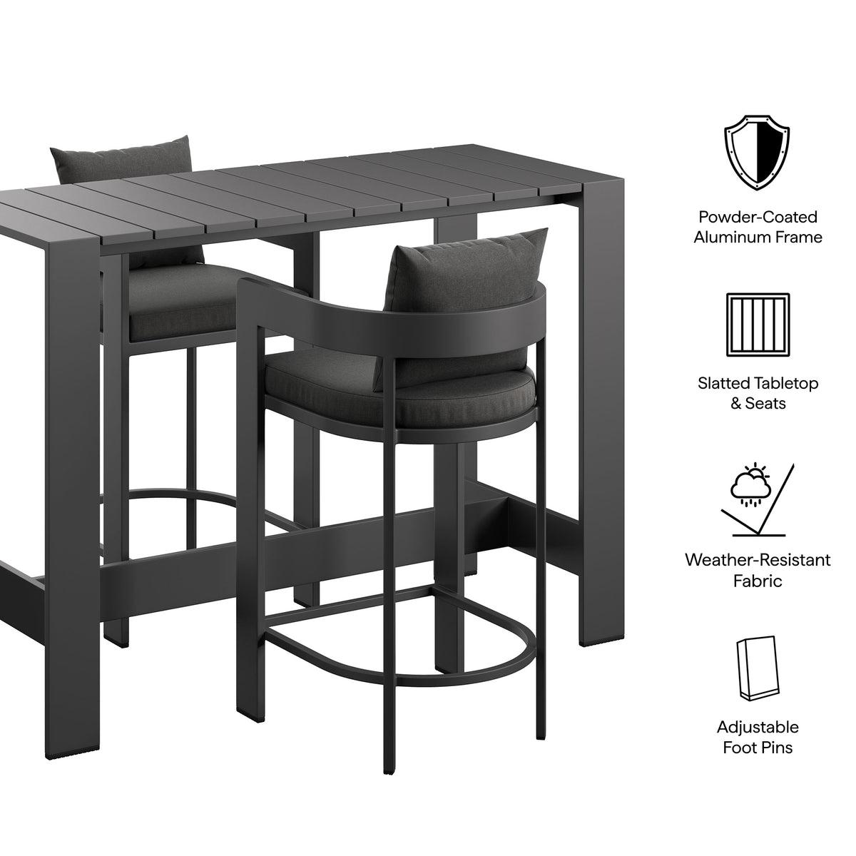 Tahoe 3-Piece Outdoor Patio Aluminum Bar Table Set by Modway