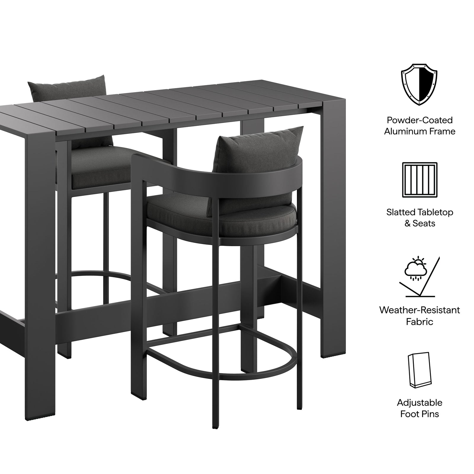 Tahoe 3-Piece Outdoor Patio Aluminum Bar Table Set by Modway