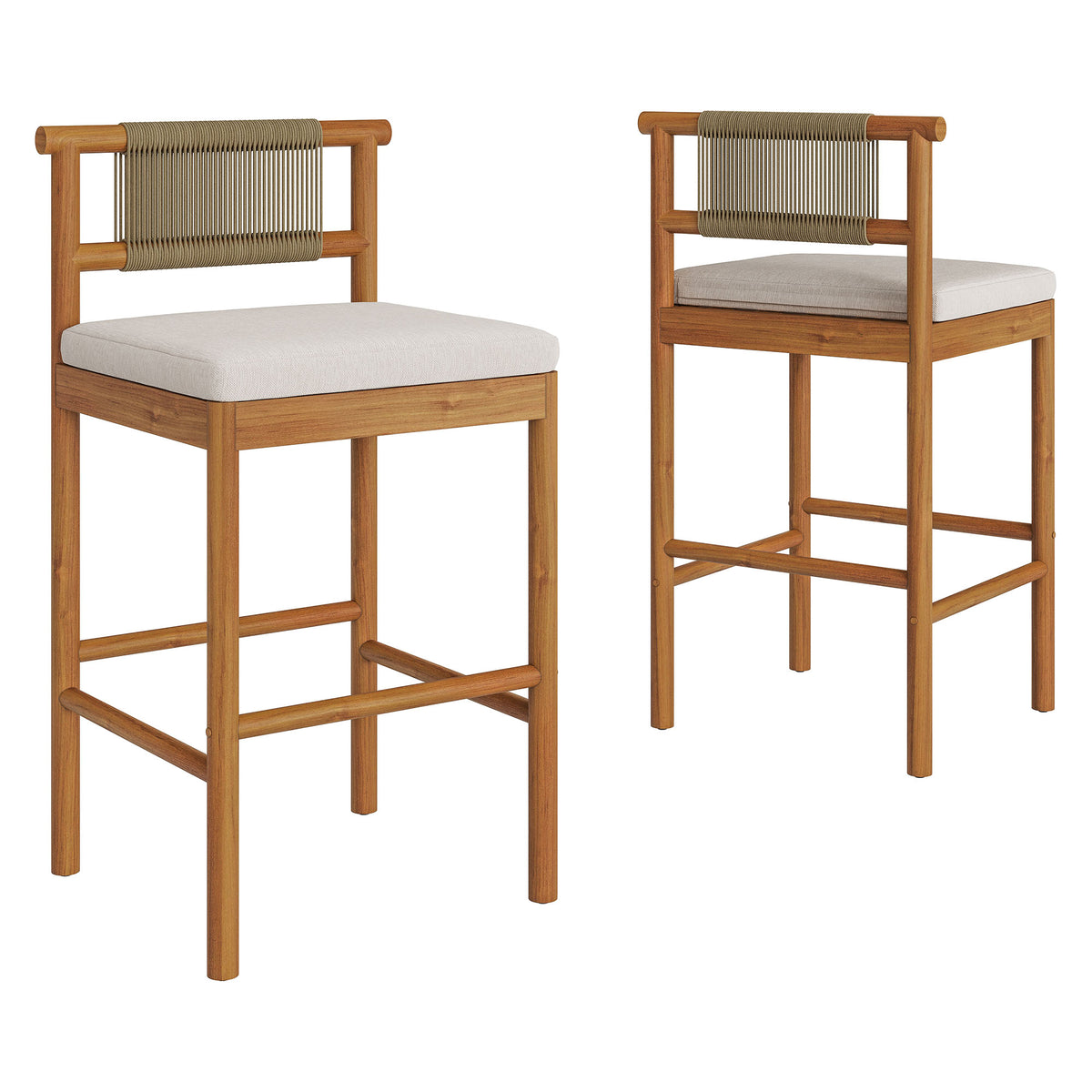 Eleni Outdoor Patio Teak Wood Bar Stools Set of 2 by Modway