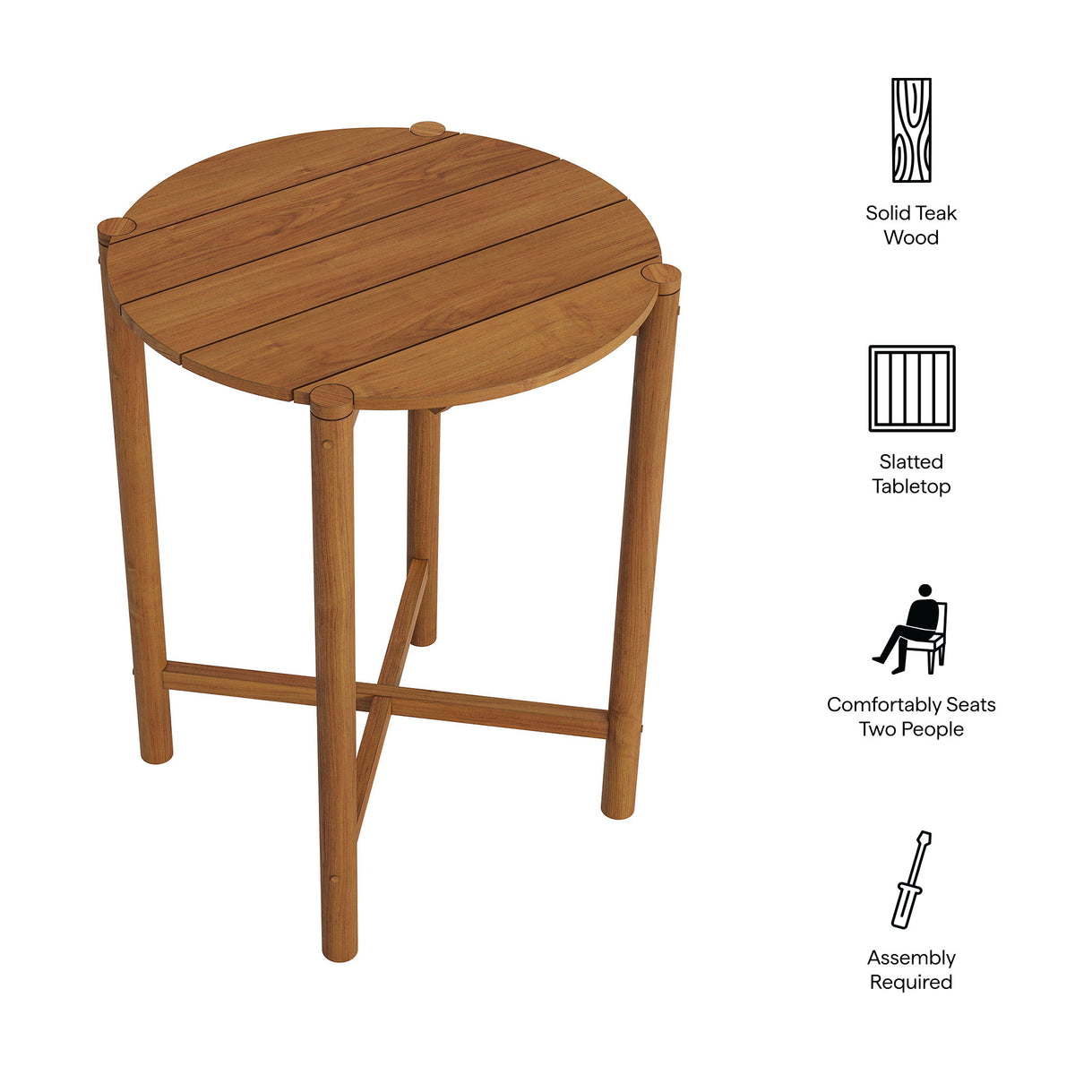 Eleni Round 35 Inch Outdoor Patio Teak Wood Round Bar Table by Modway