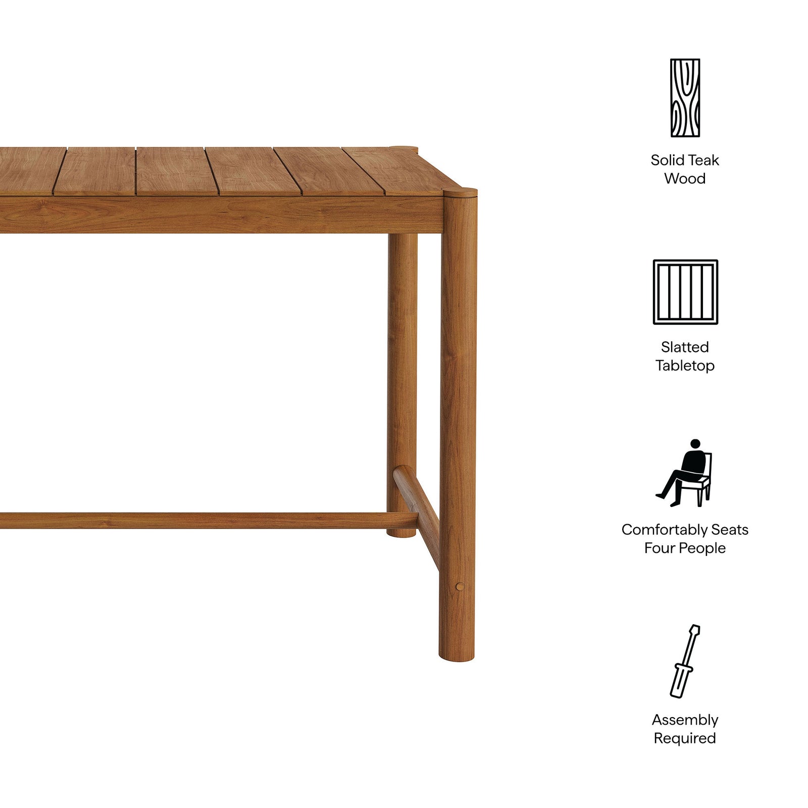 Eleni Rectangle 56-Inch Outdoor Patio Teak Wood Rectangular Bar Table by Modway