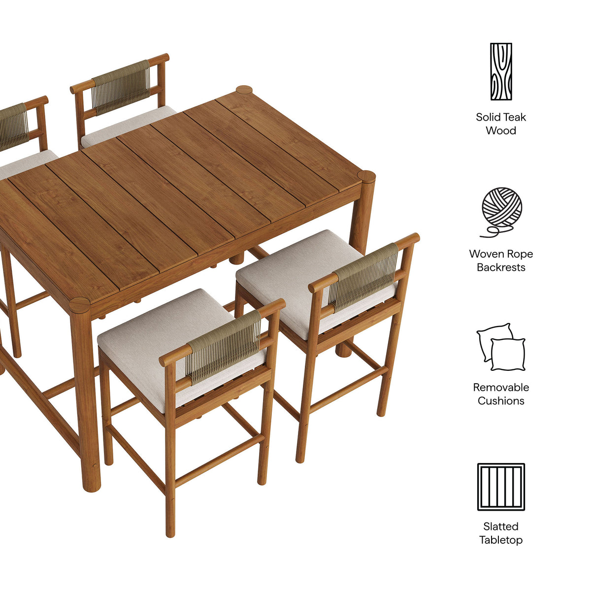 Eleni 5-Piece Outdoor Patio Teak Wood Bar Set by Modway