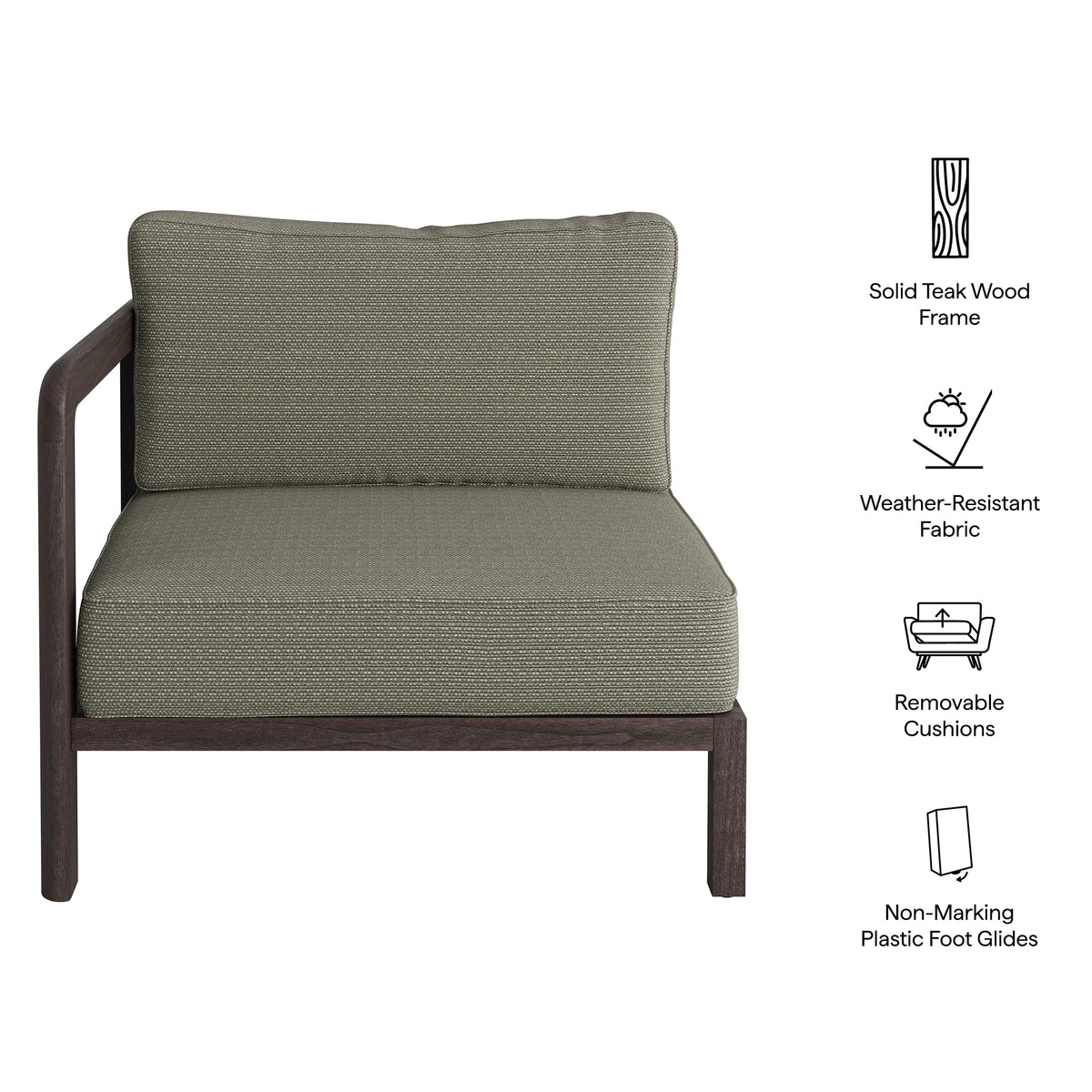 Kona Outdoor Patio Teak Wood Left-Arm Facing Modular Armchair by Modway