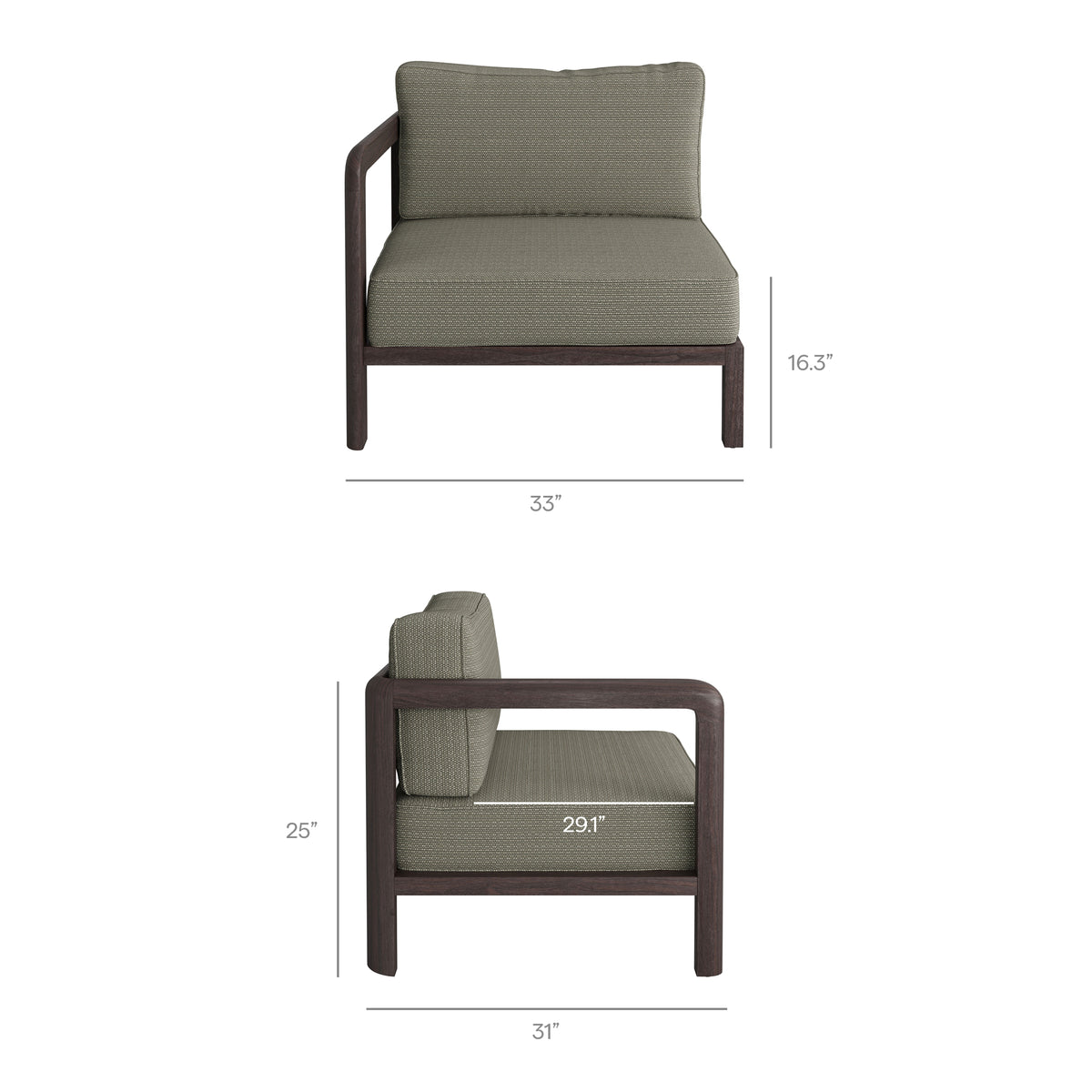 Kona Outdoor Patio Teak Wood Left-Arm Facing Modular Armchair by Modway