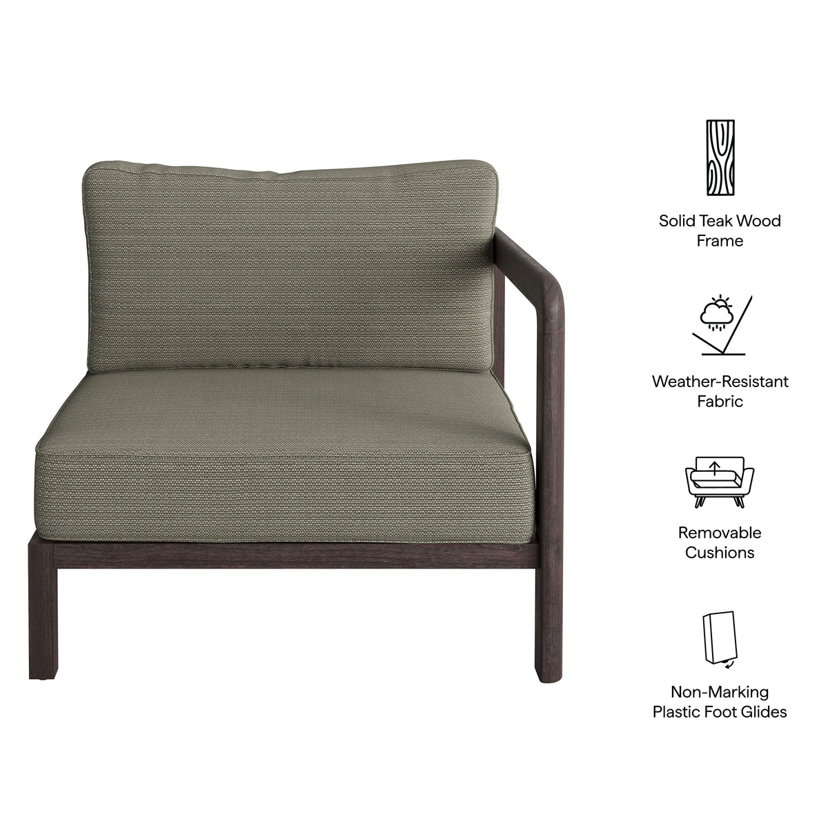 Kona Outdoor Patio Teak Wood Right-Arm Facing Modular Armchair by Modway