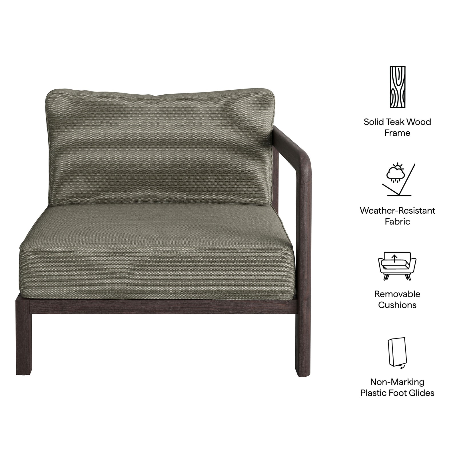 Kona Outdoor Patio Teak Wood Right-Arm Facing Modular Armchair by Modway