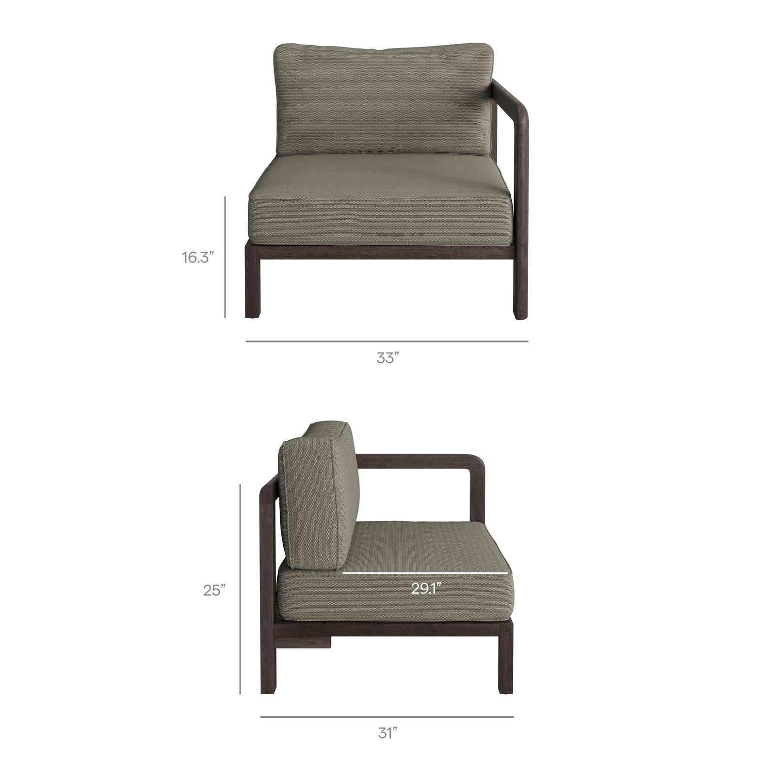 Kona Outdoor Patio Teak Wood Right-Arm Facing Modular Armchair by Modway