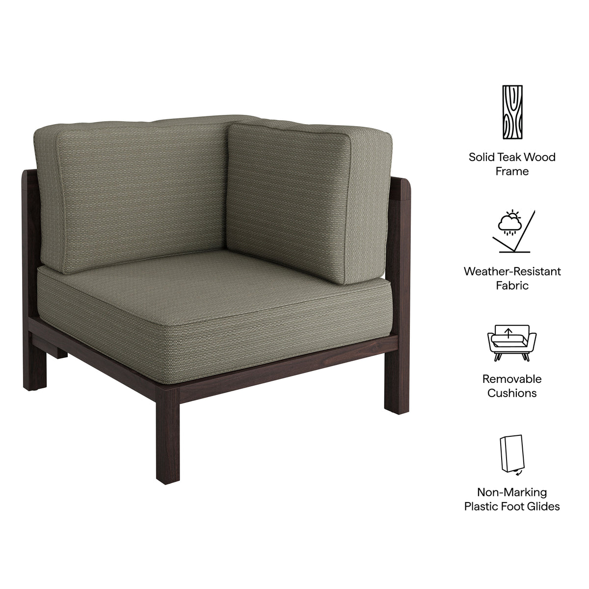 Kona Outdoor Patio Teak Wood Corner Modular Chair by Modway
