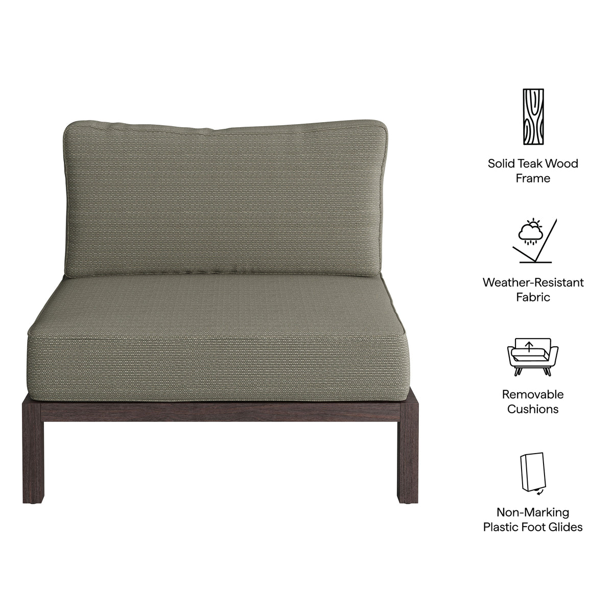 Kona Outdoor Patio Teak Wood Armless Modular Chair by Modway