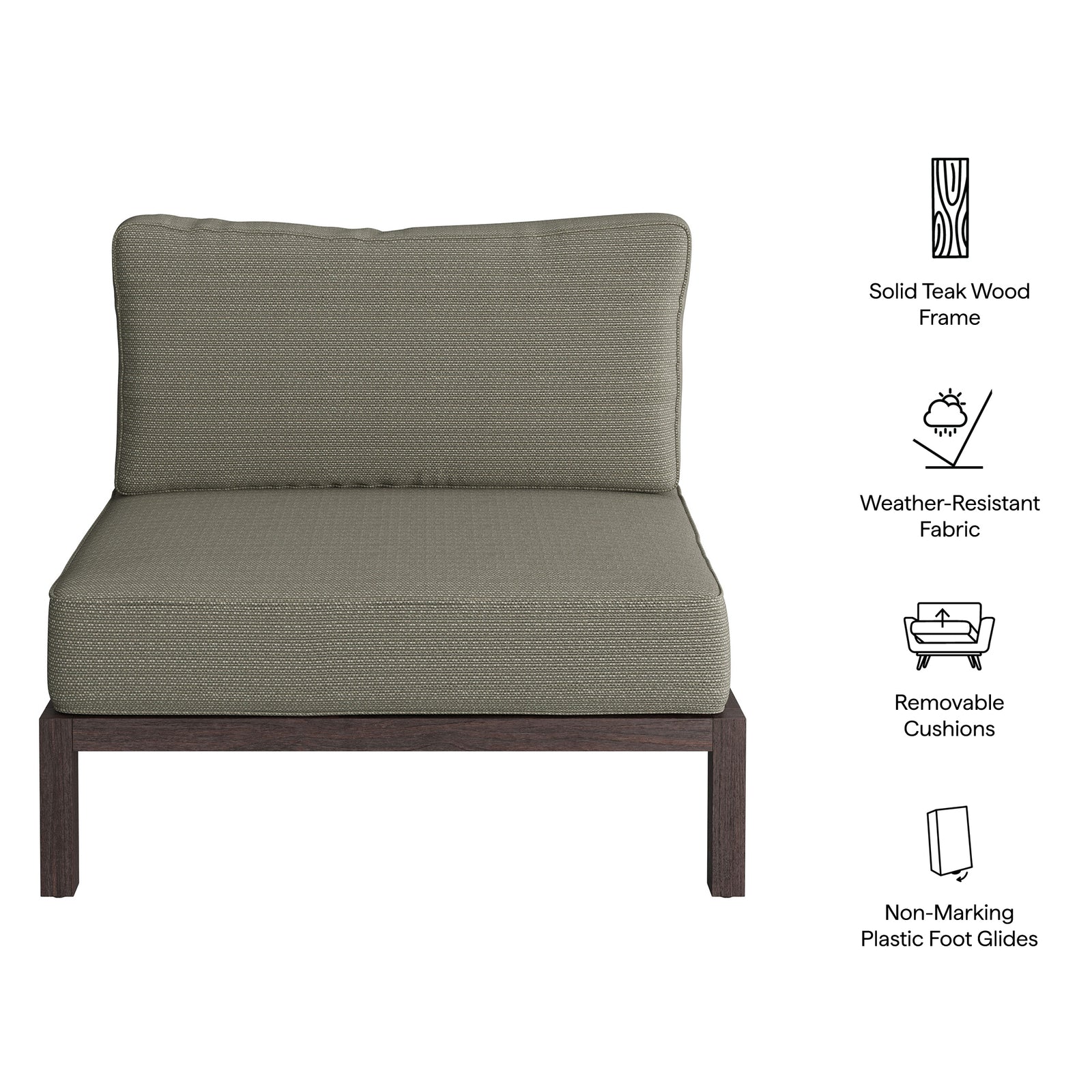 Kona Outdoor Patio Teak Wood Armless Modular Chair by Modway