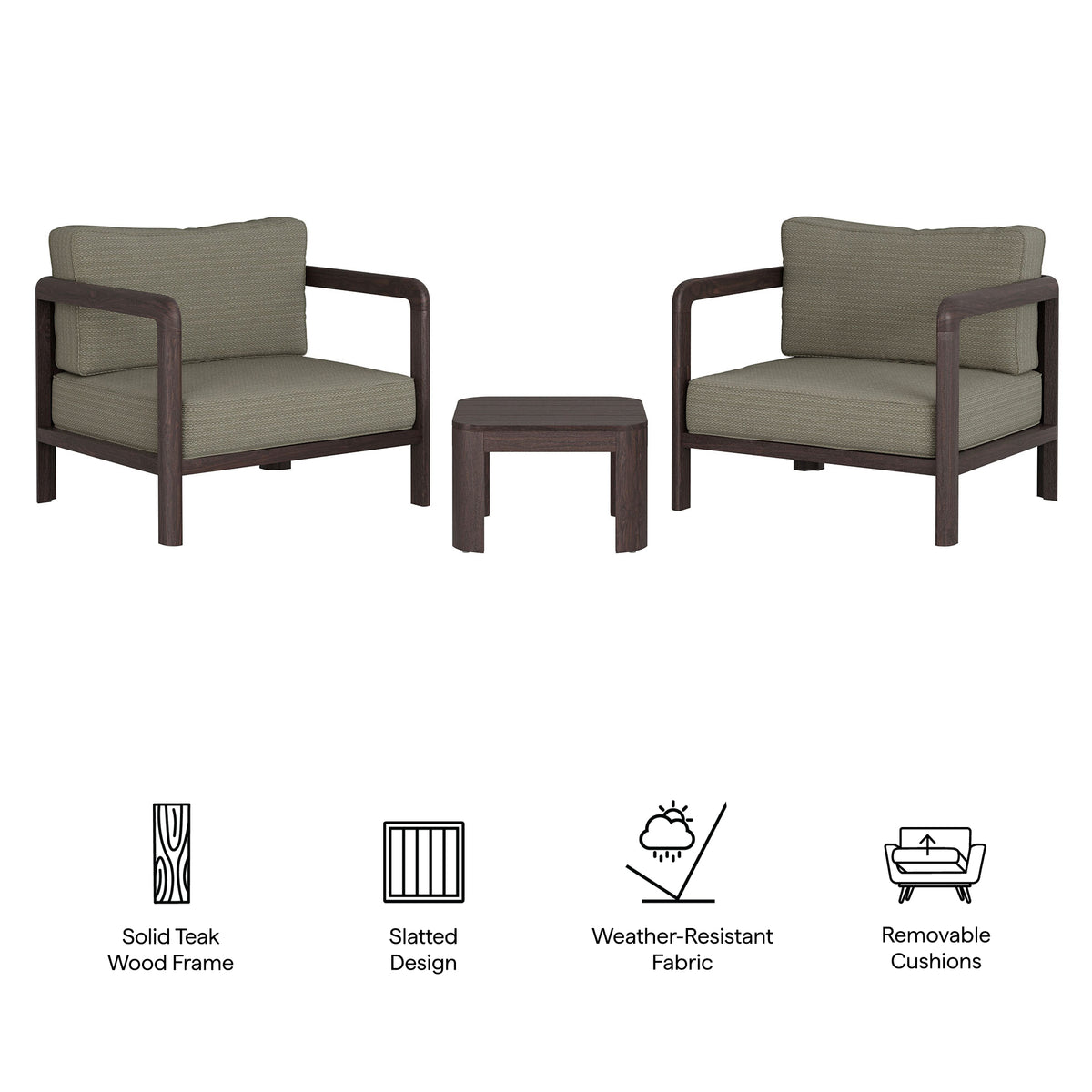 Kona 3-Piece Outdoor Patio Teak Wood Furniture Set by Modway