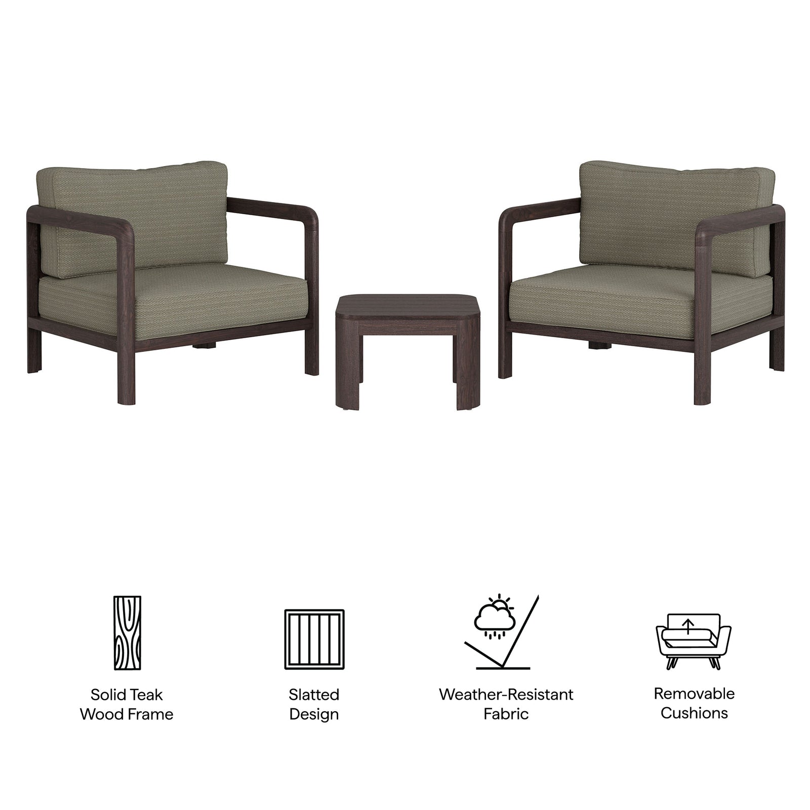 Kona 3-Piece Outdoor Patio Teak Wood Furniture Set by Modway