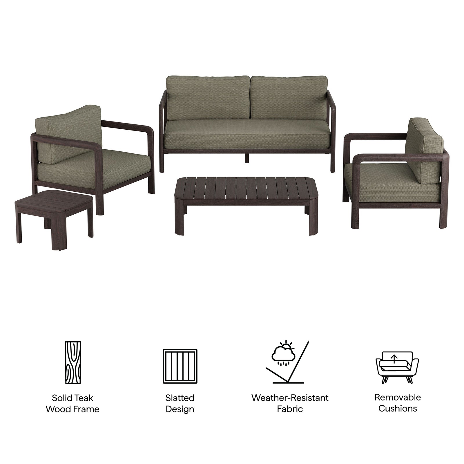 Kona 5-Piece Outdoor Patio Teak Wood Furniture Set by Modway