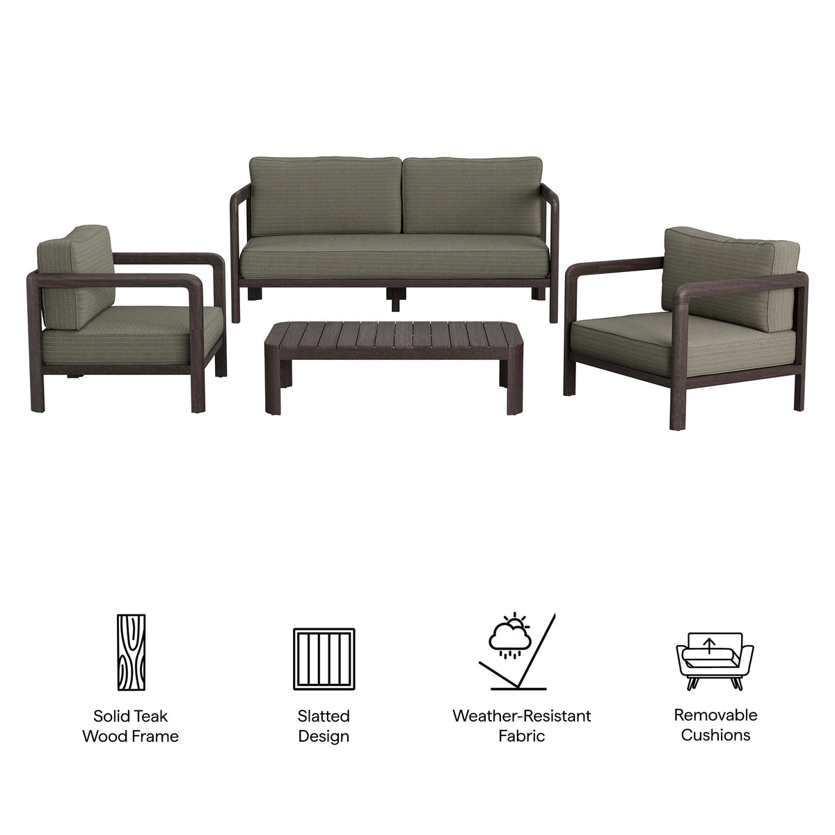 Kona 4-Piece Outdoor Patio Teak Wood Furniture Set by Modway