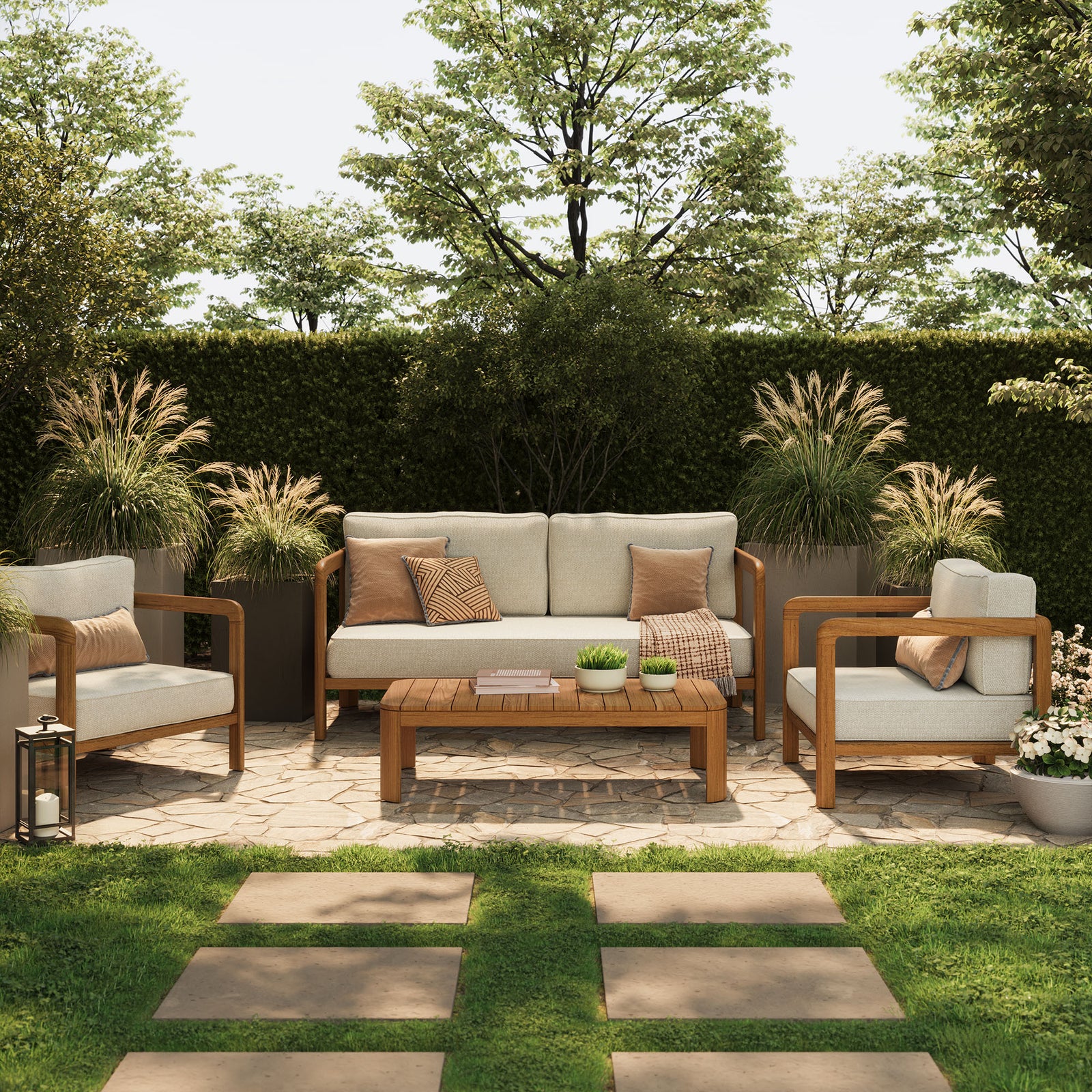Kona 4-Piece Outdoor Patio Teak Wood Furniture Set by Modway
