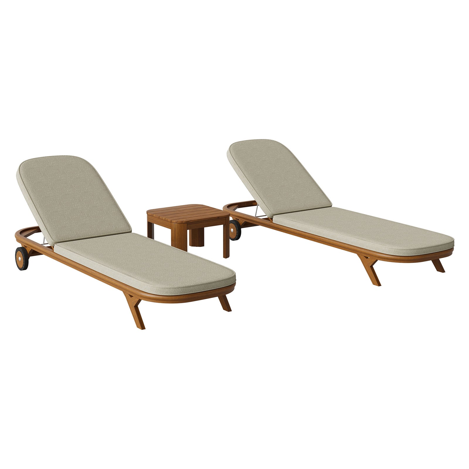 Kona 3-Piece Outdoor Patio Teak Wood Chaise Lounge Set by Modway