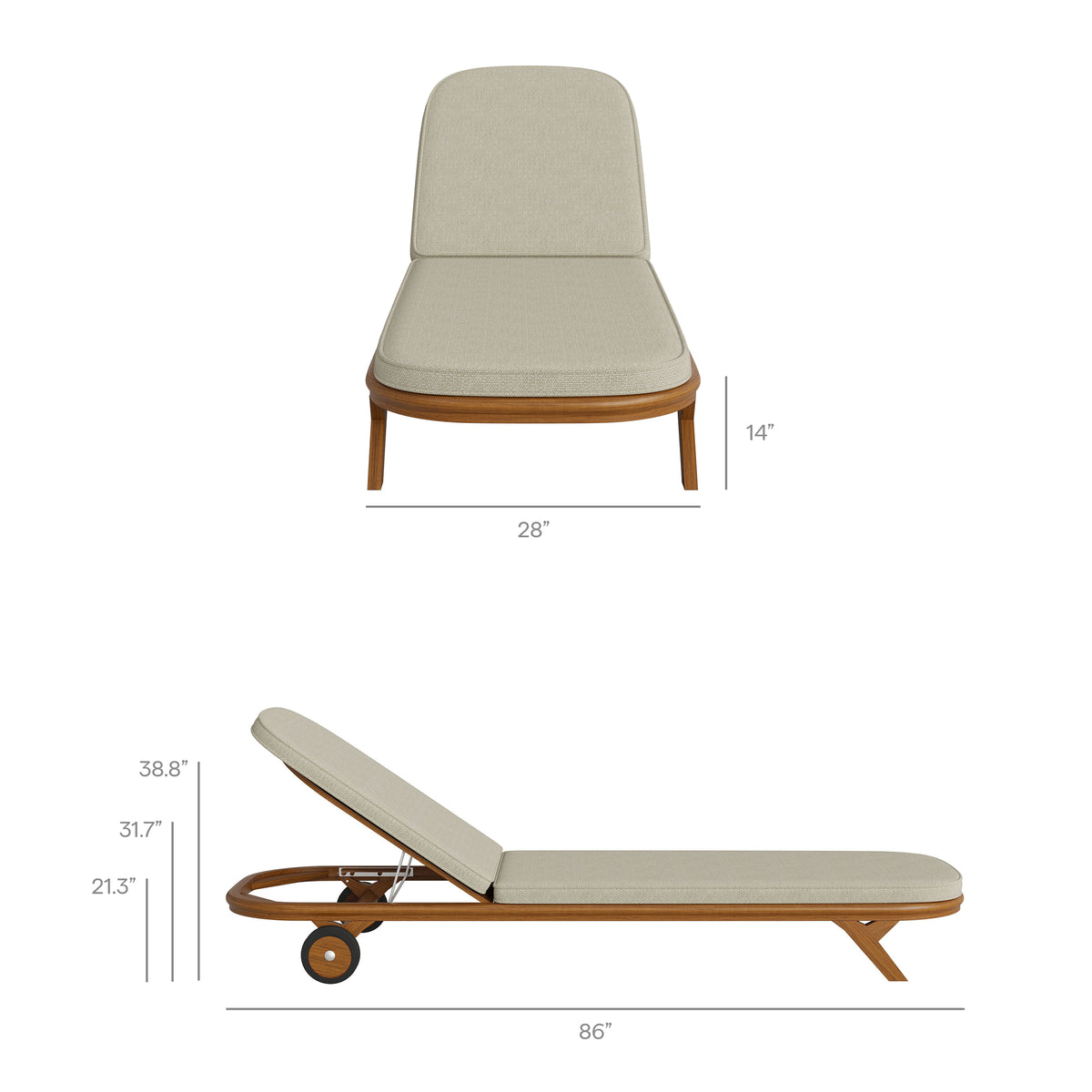 Kona 3-Piece Outdoor Patio Teak Wood Chaise Lounge Set by Modway