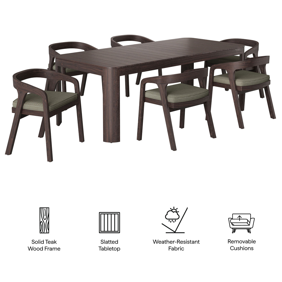 Kona 7-Piece Outdoor Patio Teak Wood Dining Set by Modway