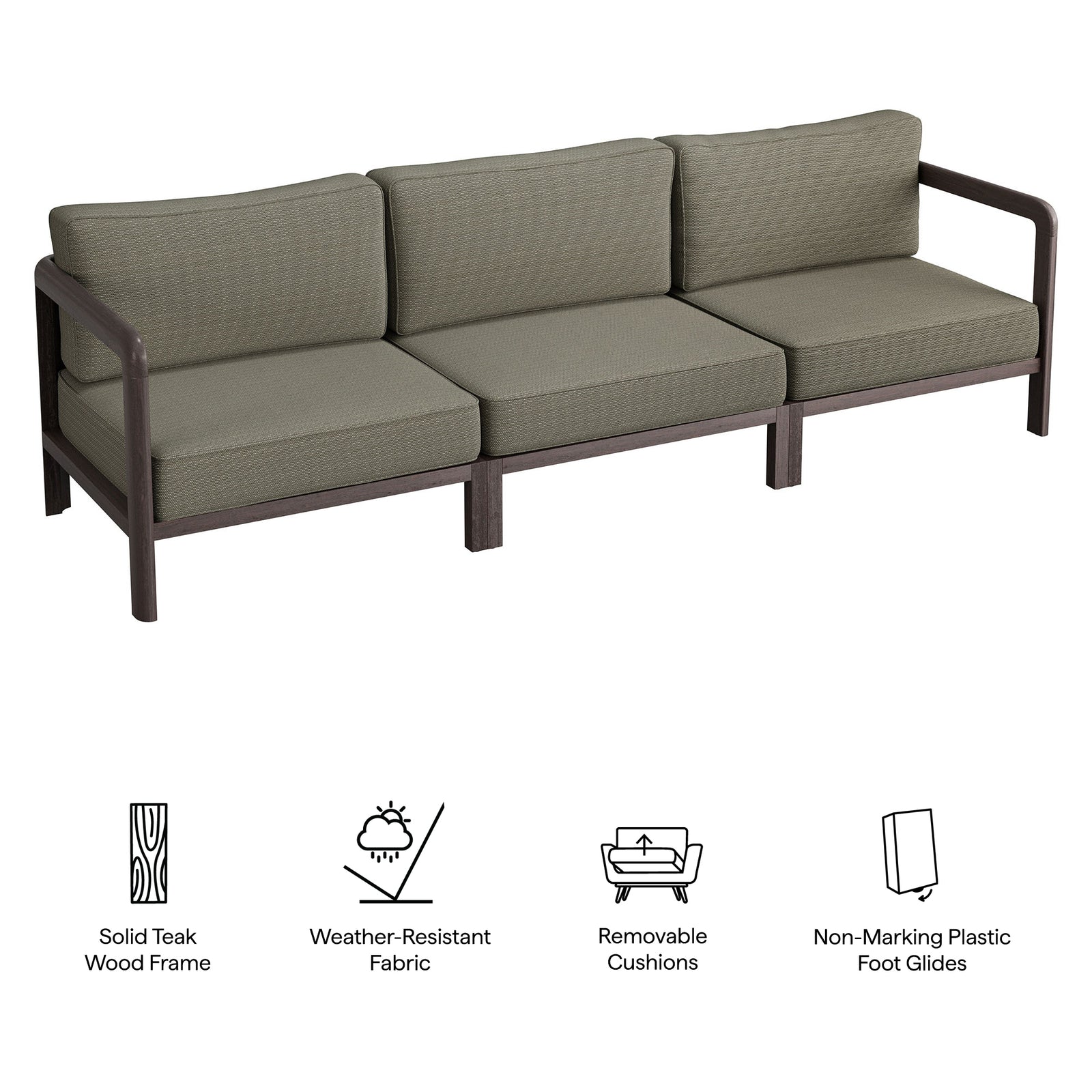 Kona 3-Piece Outdoor Patio Teak Wood Modular Sofa Set by Modway
