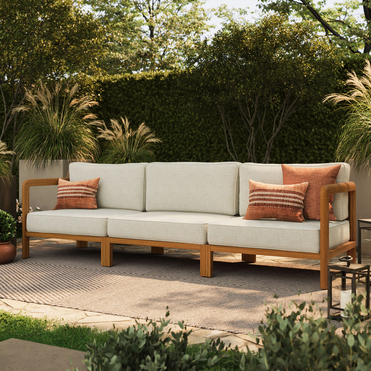 Kona 3-Piece Outdoor Patio Teak Wood Modular Sofa Set by Modway